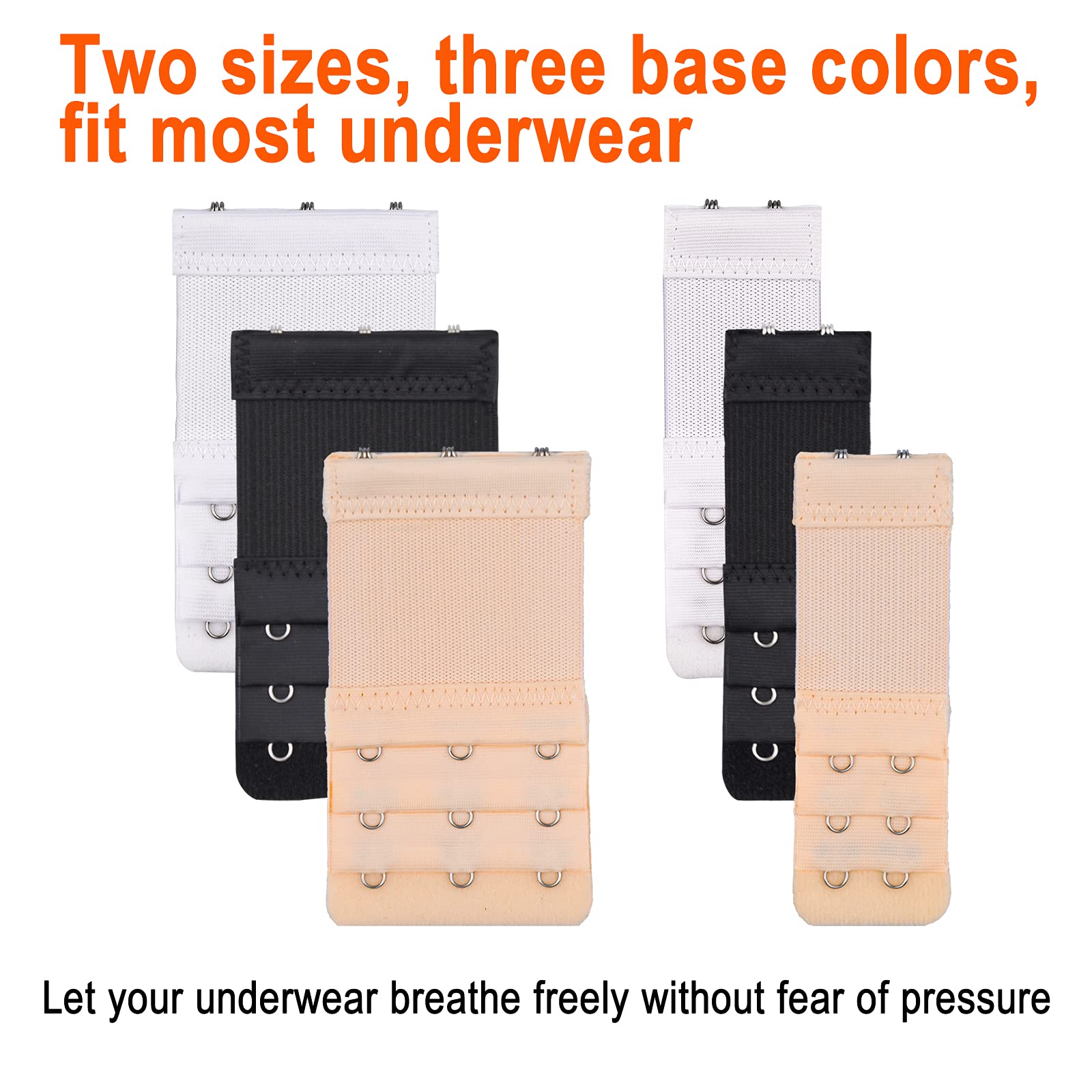 Tiousoni 6 Pieces Women's Bra Extenders 2 Hook / 3 Hook Comfortable Stretchy Bra Extension Strap (Black, White, Nude)