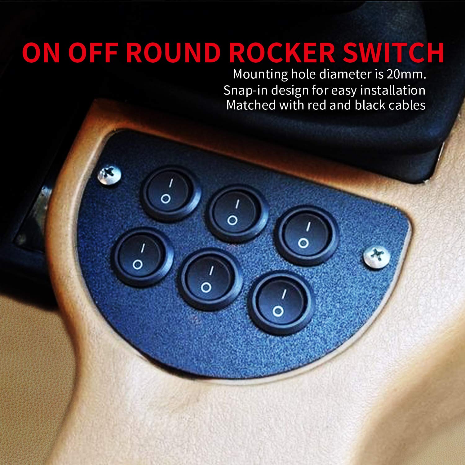 DaierTek ON Off Round Rocker Switches SPST 20mm Mini 12 Volt DC Mini Circle Toggle Switch 12V for Car Automotive RV 2 Pin Switch 120V Wired KCD1-5Pack