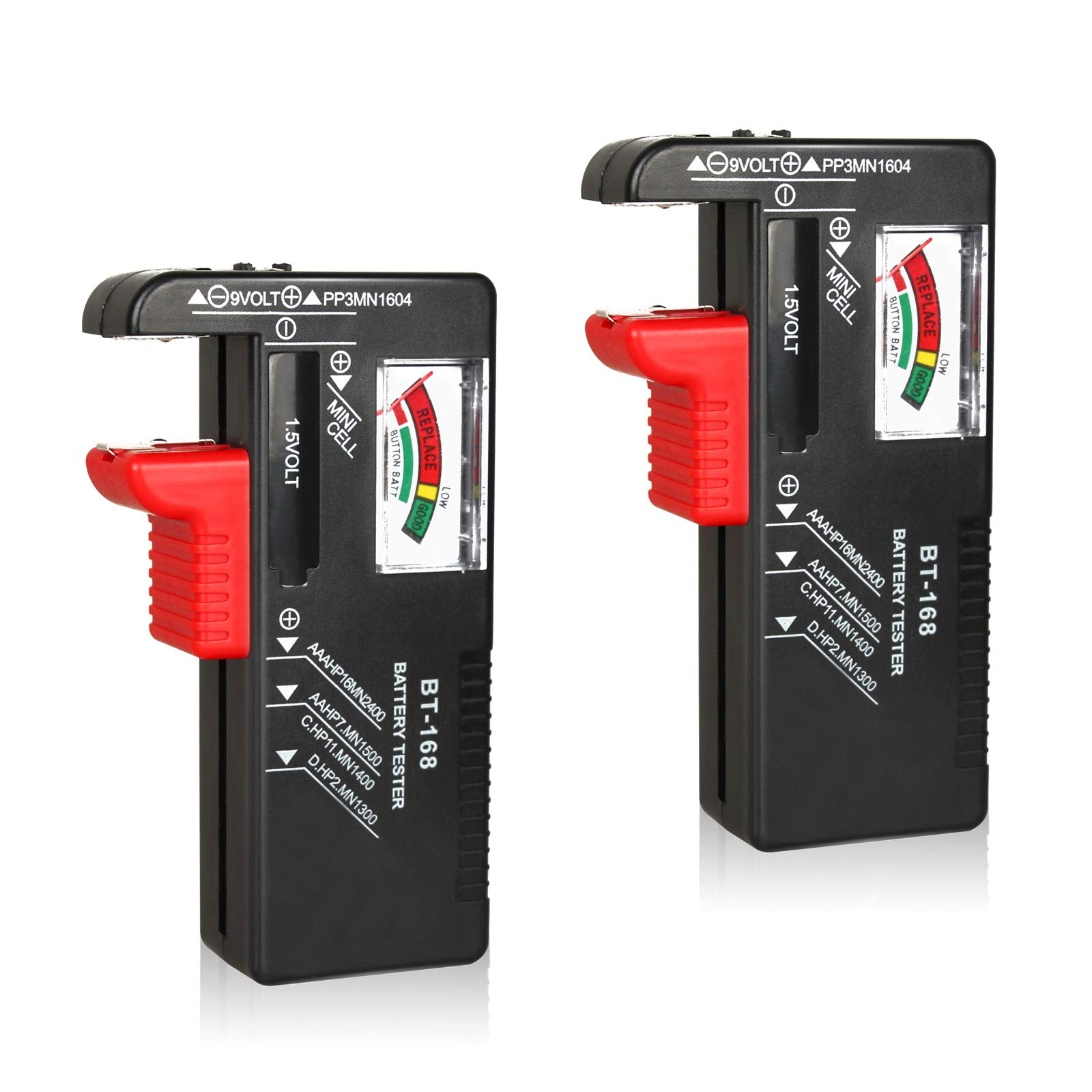 2Pcs Battery Tester Checker, Universal Battery Checker for AA AAA C D 9V 1.5V Button Cell Household Batteries Smal Electrical Monitor Meter Equipment (Requires No Battery for Operating)
