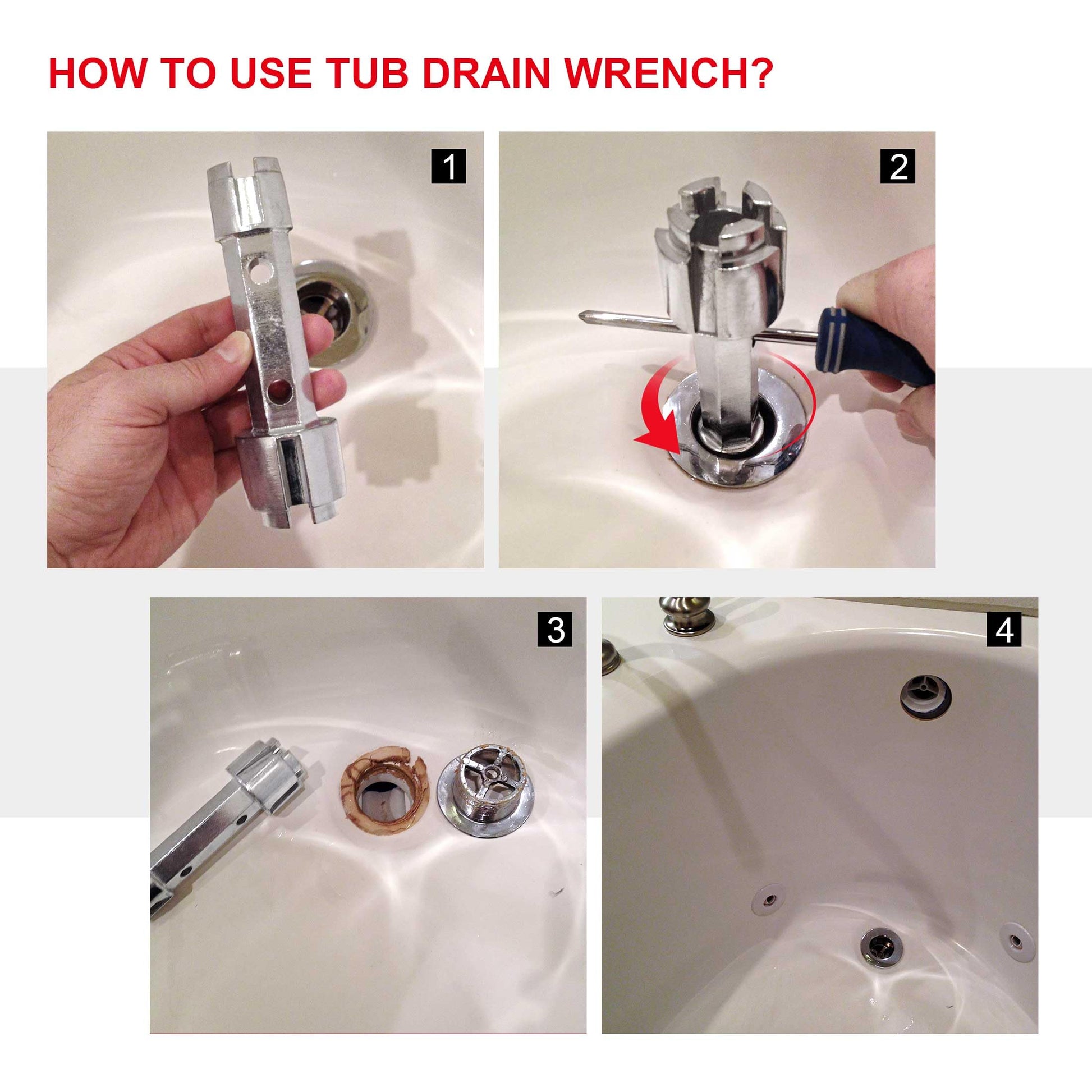 HAUTMEC Tub Drain Remover Wrench Tool Heavy Duty Aluminum Shower Bathtub Drain Removal Tool PL0030