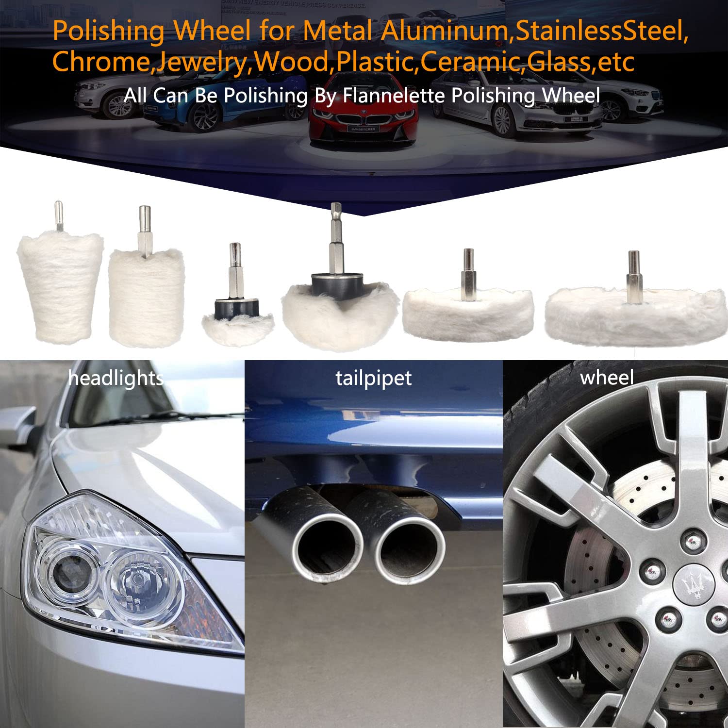 Tworider 6 pcs Buffing Wheel for Drill,Buffing Pad Polishing Wheel Kits,Wheel Shaped Polishing Tool for Metal Aluminum,Stainless Steel,Chrome,Jewelry,Wood,Plastic,Ceramic,Glass,etc