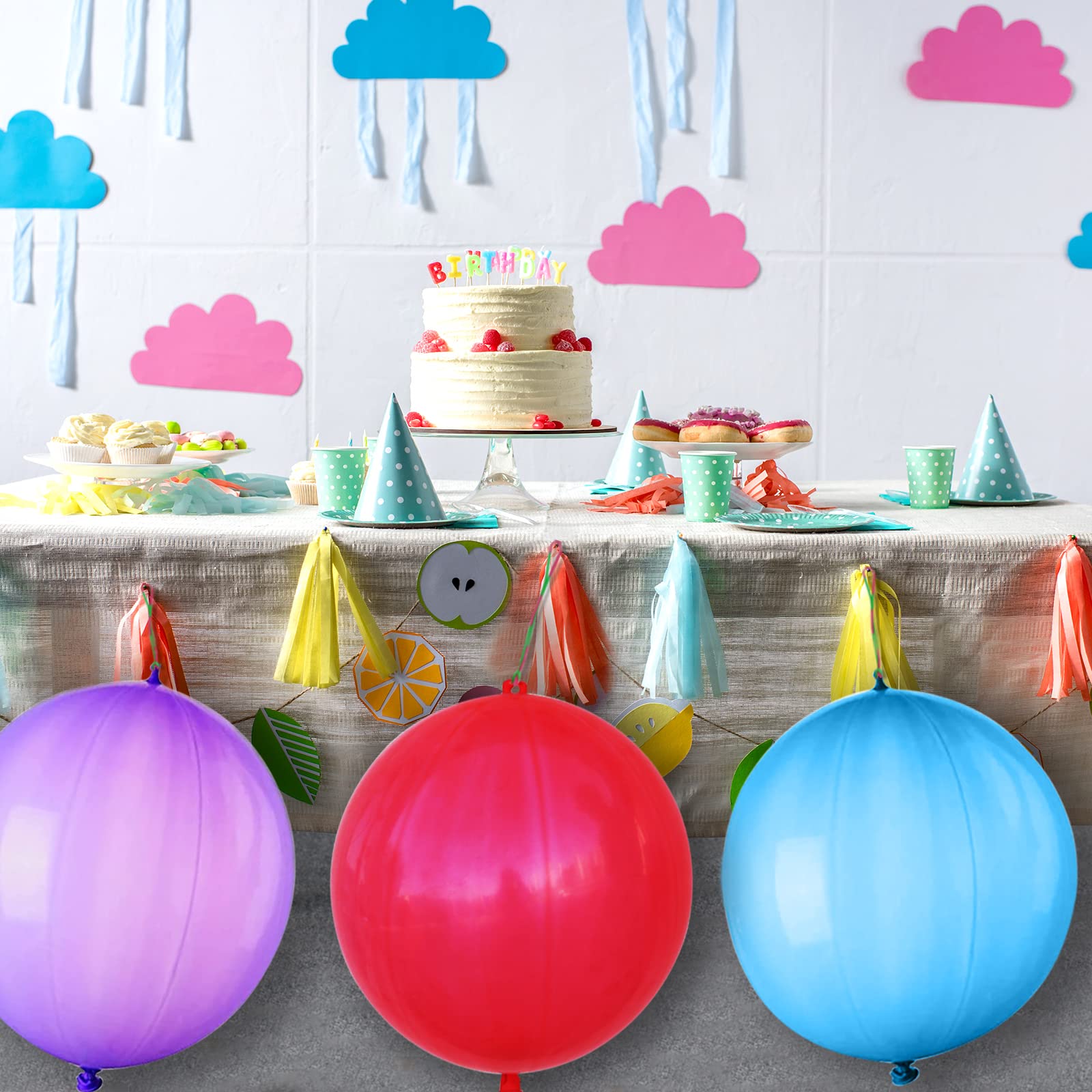 LEEZZIZZ 30Pcs Punch Balloons, Thickened Neon Punching Balloon Heavy Duty Party Favors for Kids with Rubber Band Handle, Bouncy Balls for Birthday Weddings Goodie Bag Stuffer Supply