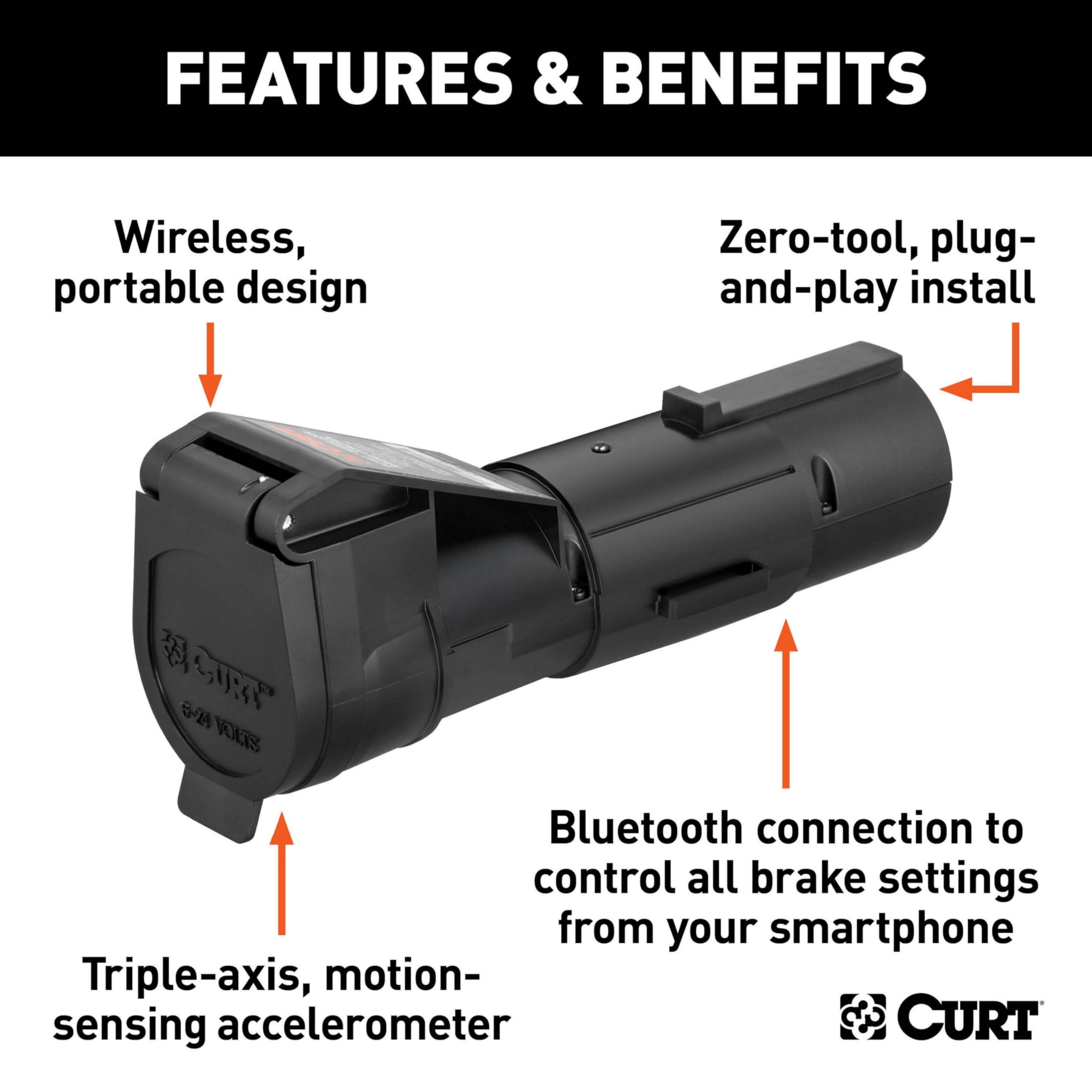 CURT 51180 Echo Mobile Electric Trailer Brake Controller with Bluetooth® Enabled Smartphone Connection, Proportional