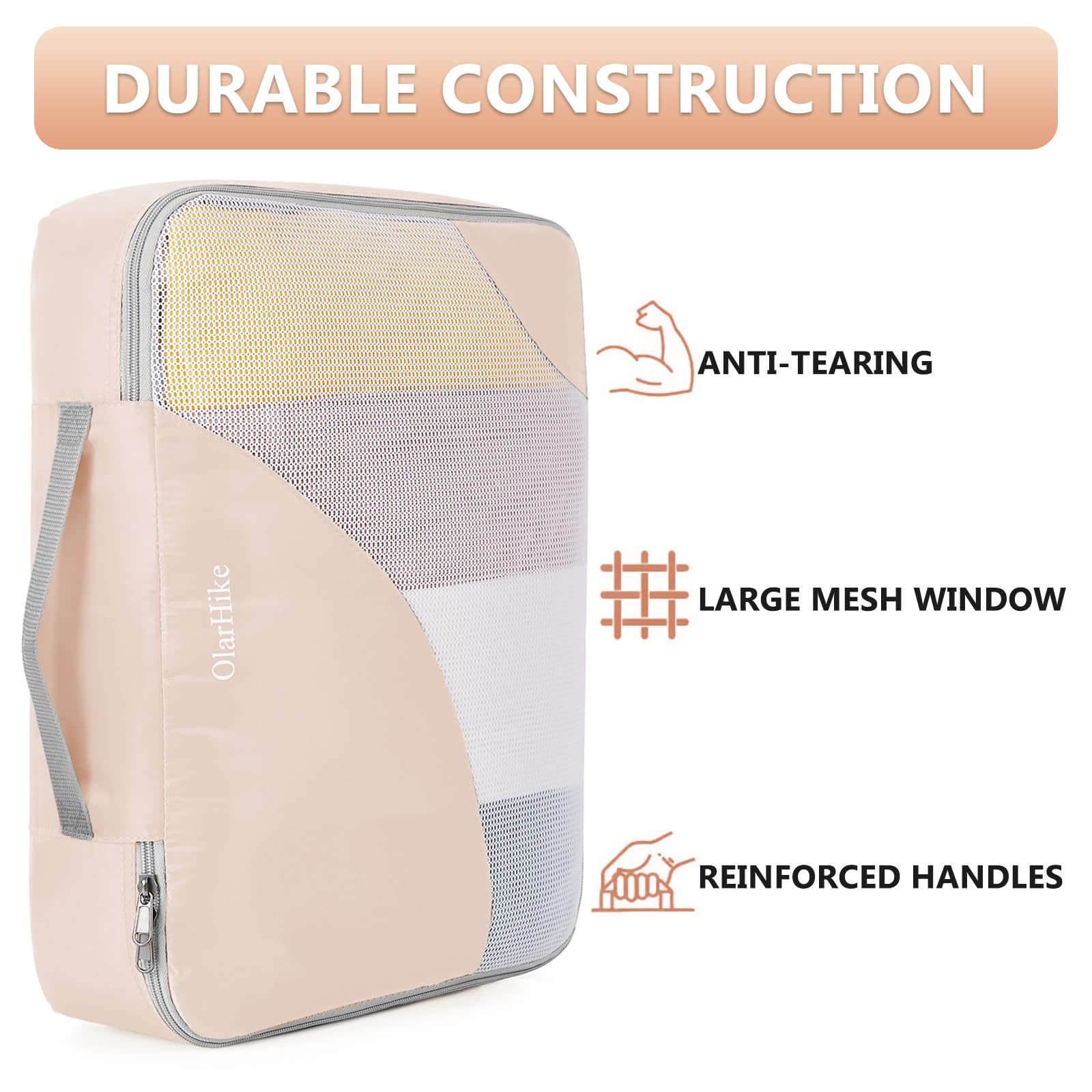 10 Set/8 Set Packing Cubes for Travel, Gifts for Women Mom,Anti-Tearing Suitcase Organizer for Luggage with Shoe & Hanging Toiletry Bag,OlarHike Vacation Essentials & Accessories for Cruise Ship,Cream