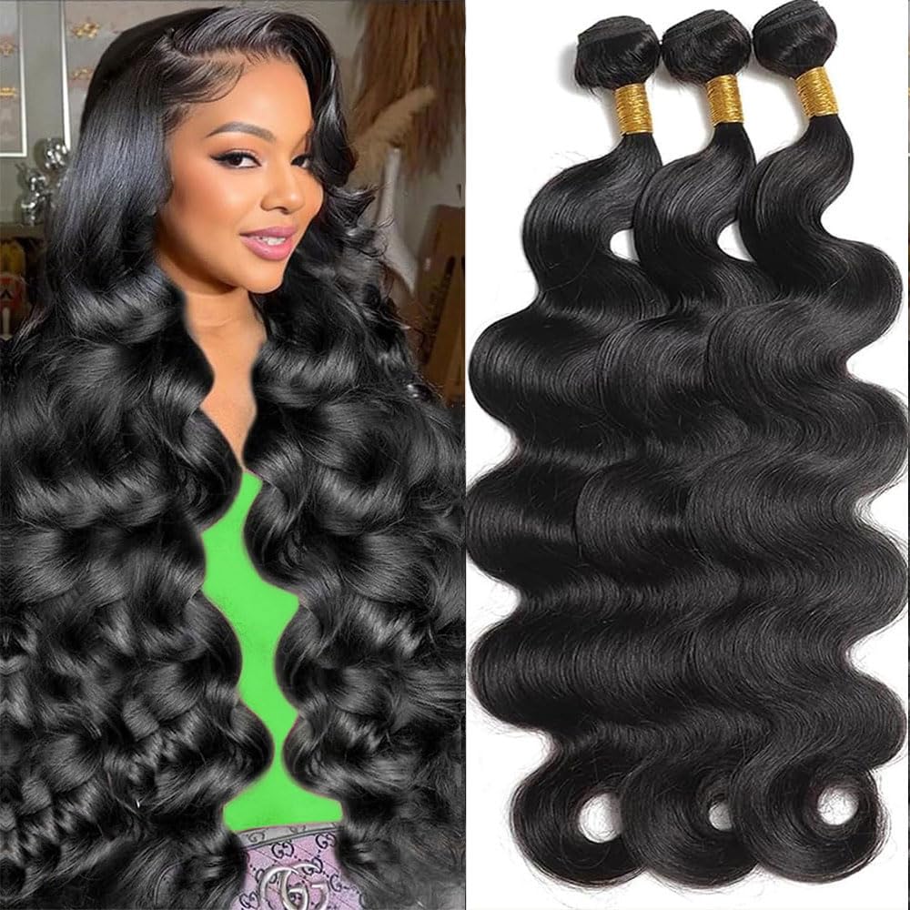 MDL 12A Body Wave Bundles Human Hair 16 18 20 Inch Human Hair Bundles 100% Unprocessed Brazilian Virgin Hair 3 Bundles weave for Black Women Natural Color