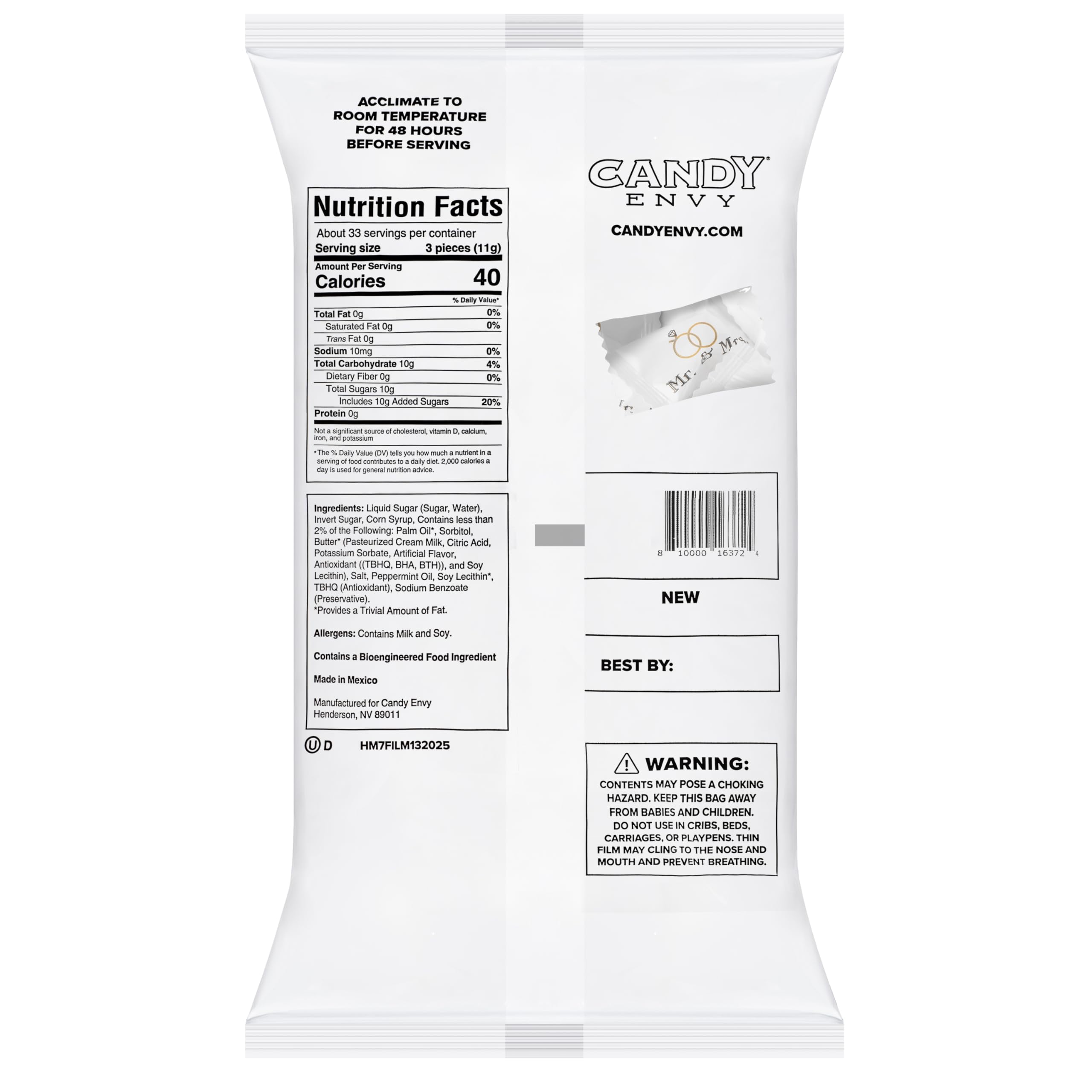 Candy Envy - Mr. and Mrs. Buttermints - 13 oz. Bag - Approximately 100 Individually Wrapped Mints - Wedding Favors