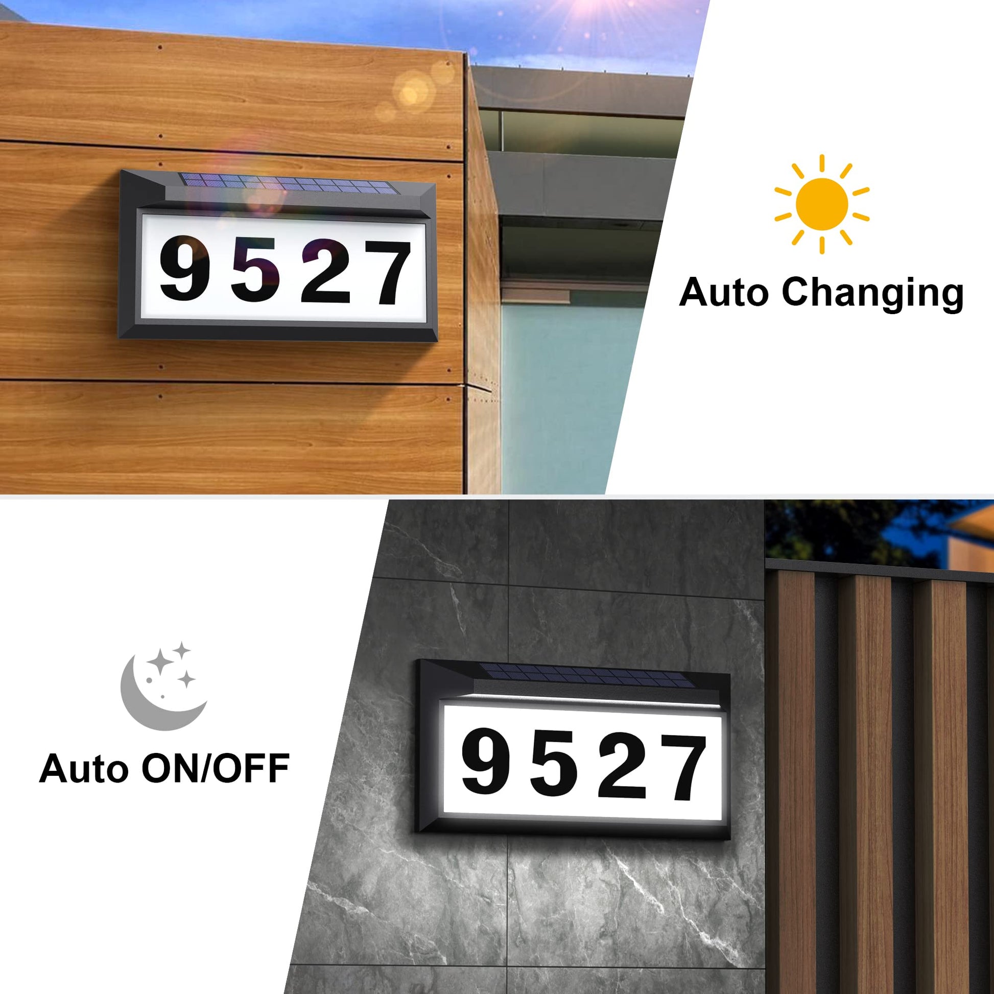 Solar Address Sign, Lighted Address Plaque Outdoor Waterproof, Illuminated Address Numbers, House Numbers for Outside