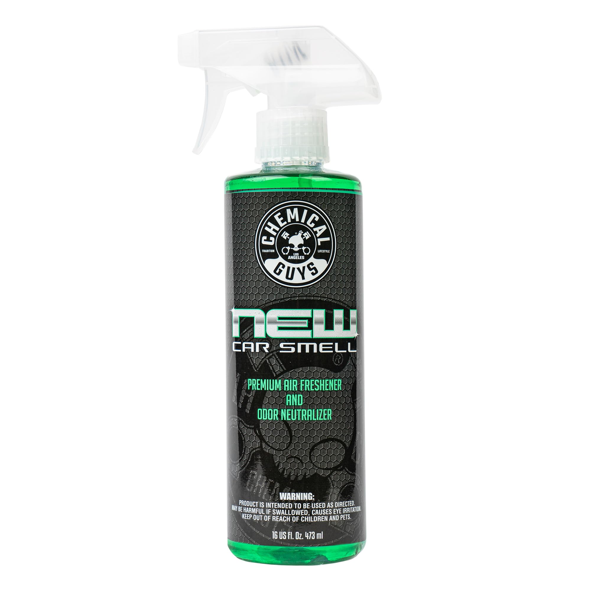 Chemical Guys AIR_101_16 معطر جو ممتاز ومزيل روائح كريهة برائحة السيارة الجديدة، رائحة تدوم طويلاً، رائع للسيارات والشاحنات وسيارات الدفع الرباعي والمنازل المتنقلة والمزيد، 16 أونصة سائلة