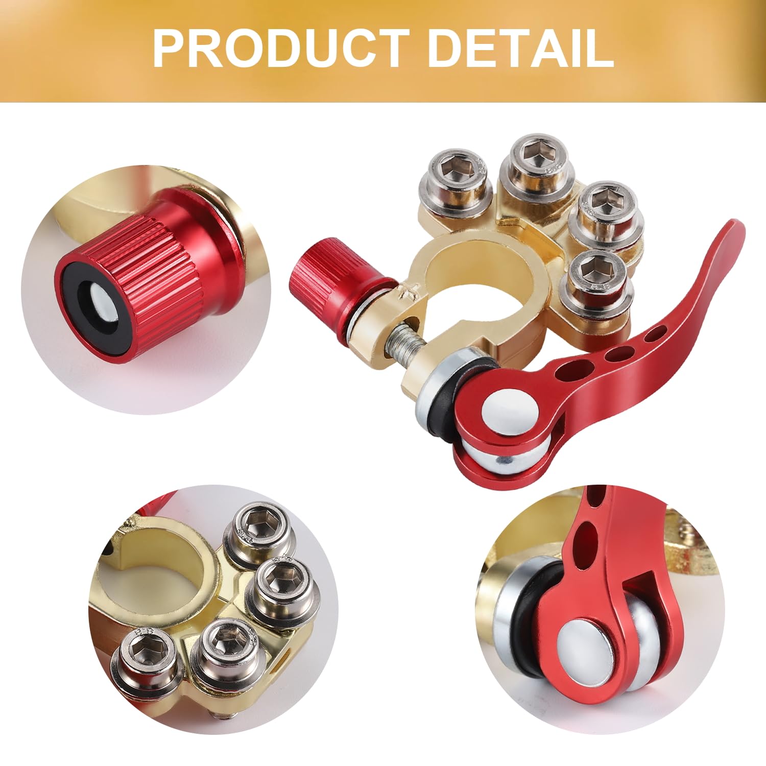 SINGARO Car Battery Terminal Connector, 4 Way Positive and Negative Pole Quick Release Terminal Clip, Applicable to SAE/JIS A Type Terminal Post, Compatible with Cars, Trucks and More（Gold-A）