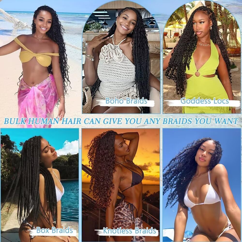 Human Braiding Hair for Boho Braids 150g 6 Bundles/Pack 20 Inch Deep Wave Bundles Human Hair Curly Boho Hair for Braiding 12A Bulk Braiding Hair Wet and Wavy Natural color