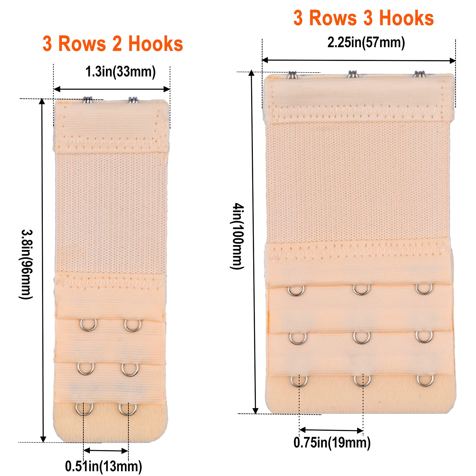 Tiousoni 6 Pieces Women's Bra Extenders 2 Hook / 3 Hook Comfortable Stretchy Bra Extension Strap (Black, White, Nude)