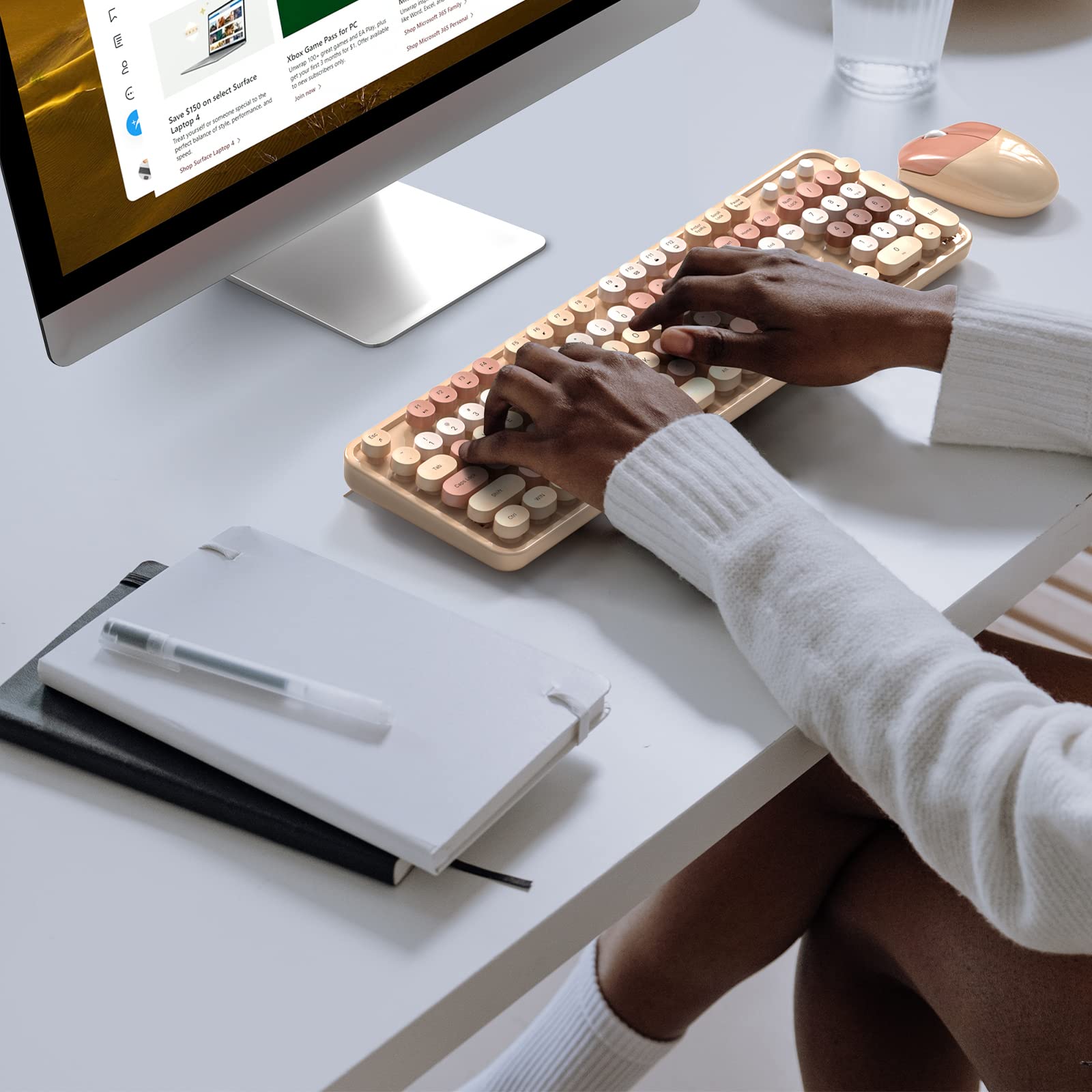 MOFII Wireless Keyboard and Mouse Combo,2.4GHz Retro Full-Size Keyboard with Number Pad and Cute Wireless Mouse for Computer PC Desktops Laptop WindowsxP/7/8/10(Milk Tea Colorful-B)