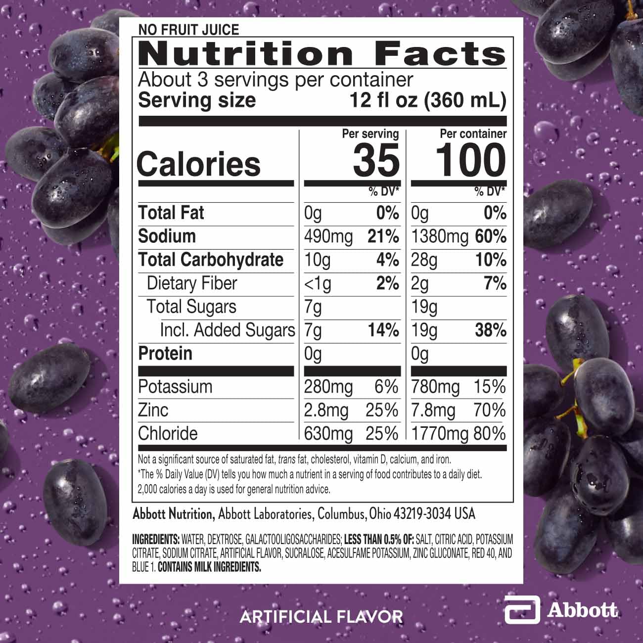 Pedialyte AdvancedCare Plus Electrolyte Hydration Drink, Has 33% More Electrolytes and Has PreActiv Prebiotics, Iced Grape, 1 Liter, Pack of 4