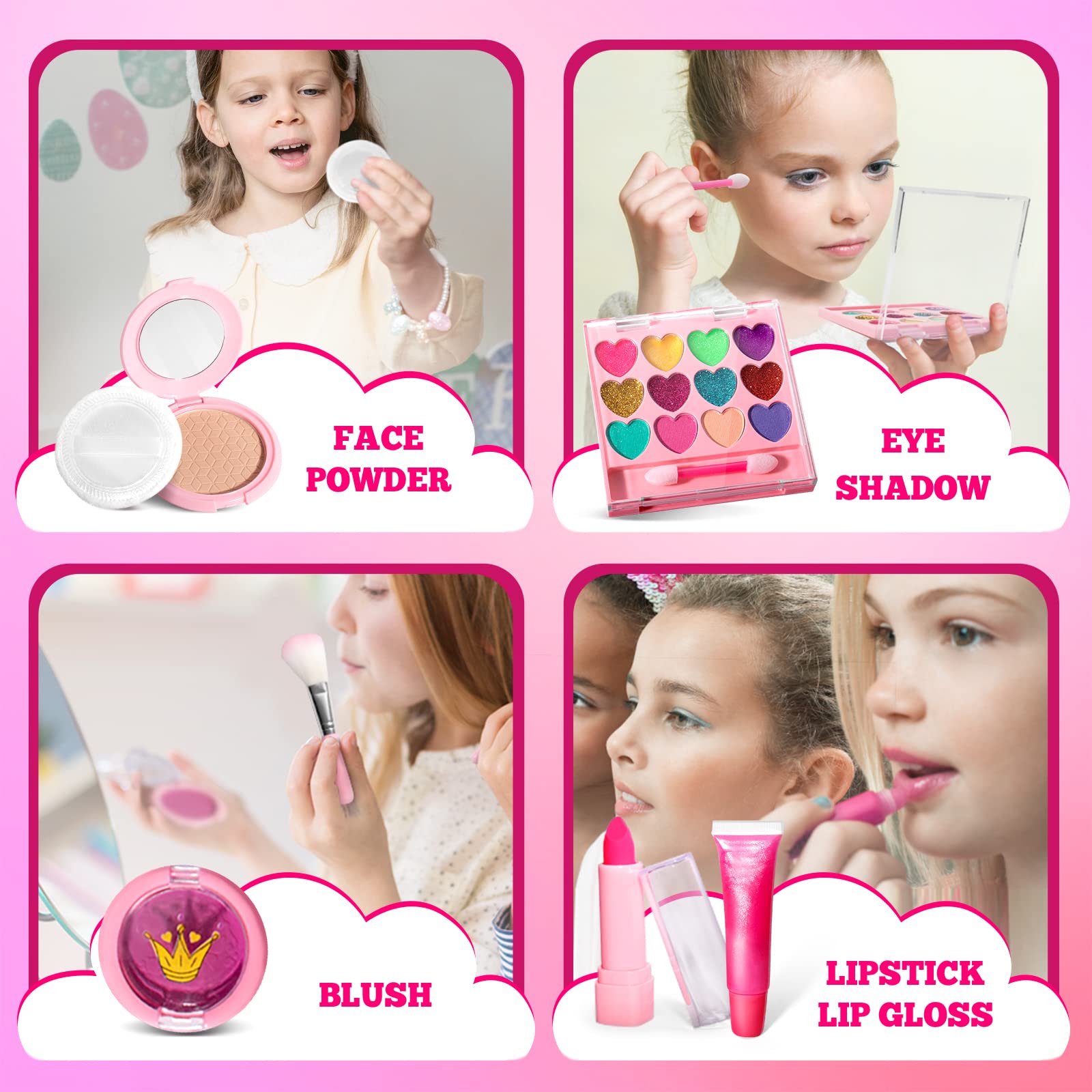 ULOVEME Kids Real Makeup Kit for Girls with Fluffy Purse - Real, Non Toxic, Washable Make Up Toy - Umicorn Toys Gift for 3 4 5 6 7 8 Years Old Girls Birthday (Pink Umicorn)