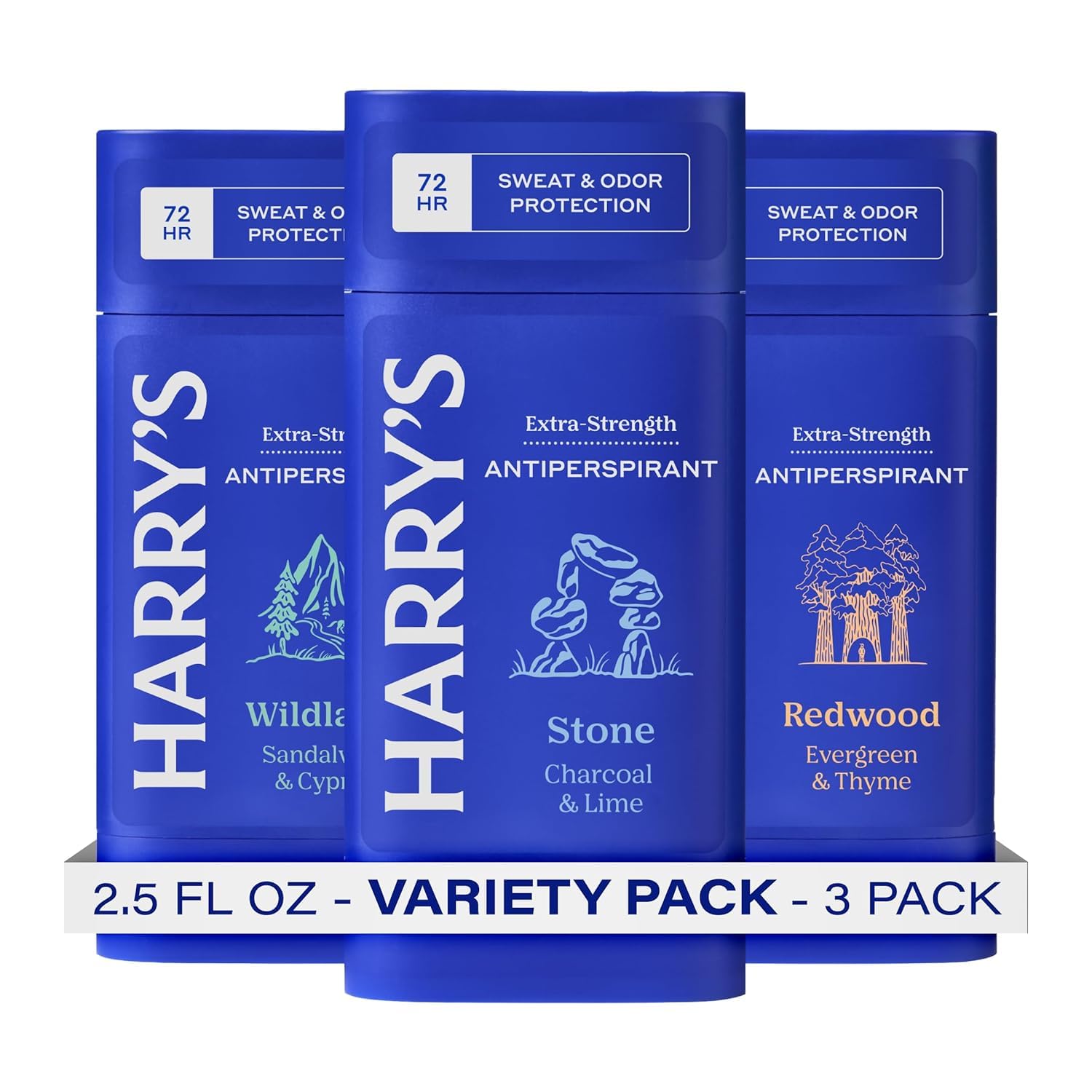Harry's Extra-Starkes Antitranspirant Deodorant, Antitranspirant für Männer gegen Schweiß und Geruch, Vorteils-Set – Stone, Redwood, Wildlands, 3 x 70 g Packung
