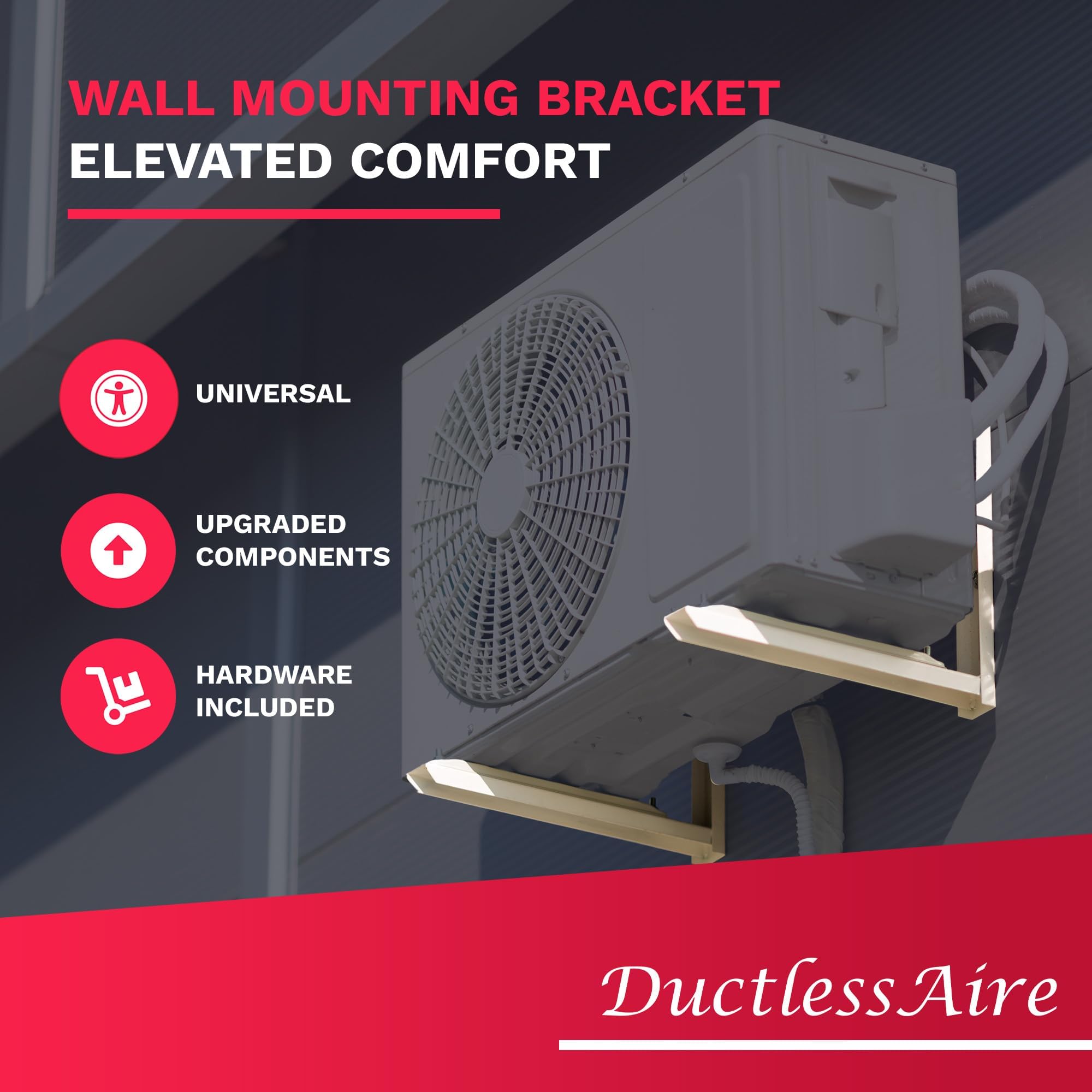 DuctlessAire Outdoor Wall Bracket - Mini Split Mounting Bracket - Ductless Air Conditioner Wall Mount - Mini Split AC/Heating System - Brackets for Window AC, HVAC, Heat Pump & More (9000-36000 BTU)