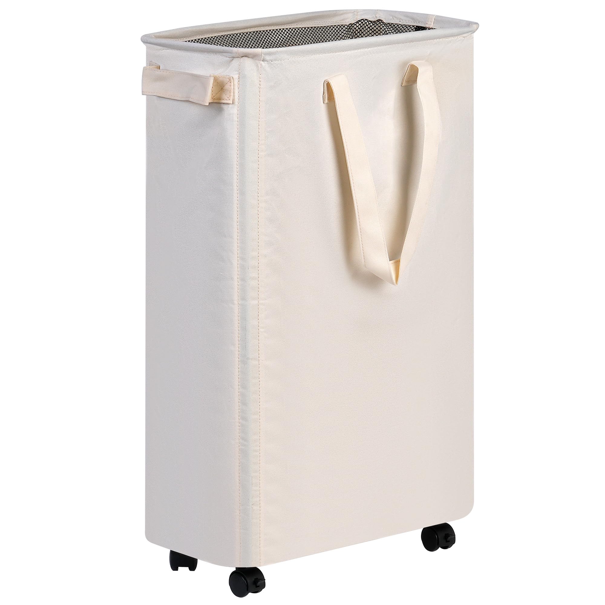 efluky Slim Laundry Hamper with Wheels, Rolling Laundry Basket for Clothes, Small Laundry Basket for Bedroom, Dorm and Laundry Room, 60L (12.7 Gallons) Beige