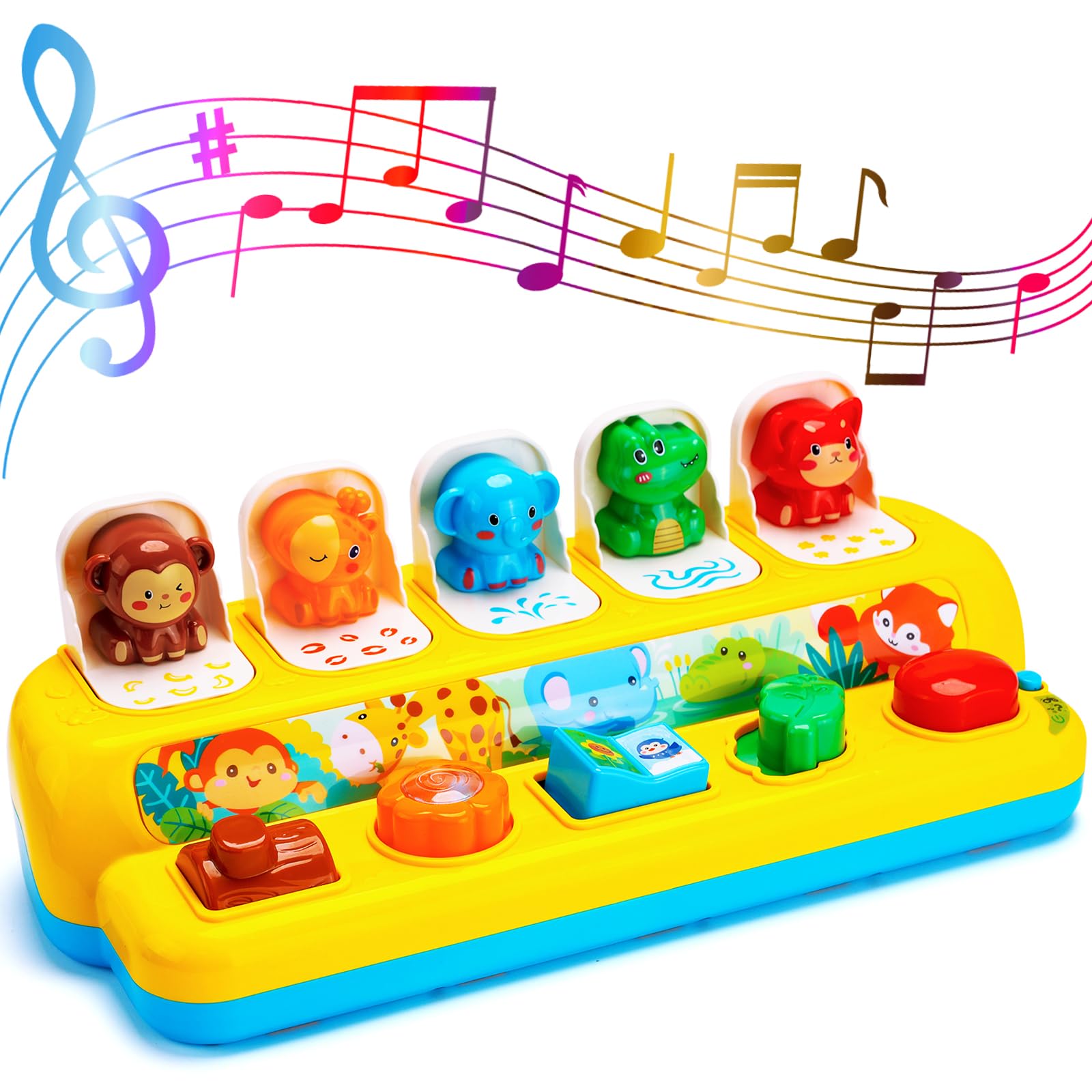 Interactive Pop up Animal Toys with Music & Light, Montessori Cause and Effect Toys for 1 Year Old Boy Girl Early Learning Musical Baby Toy 9-12-18 Months STEM Toddler Toy Age 1-2 Gift for Infant