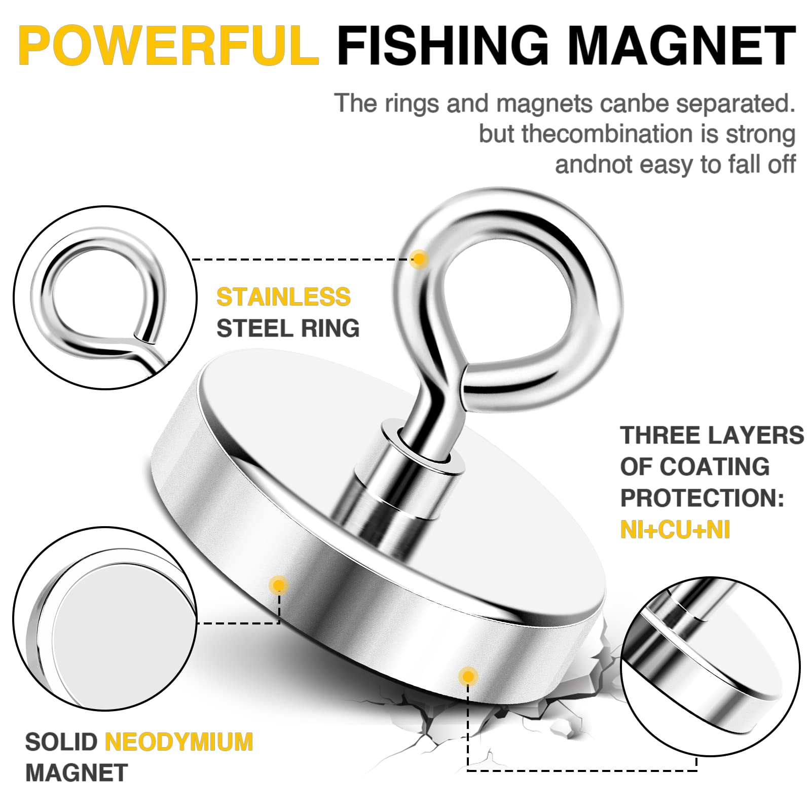 DIYMAG Magnet 2 Inches 350 Lbs Strong Magnets Fishing Nail Removal Tool Pickup Super Heavy Duty Security Large Tags Neodymium Big Remover Powerful Strongest Clothes Magnetic High Power (50mm)