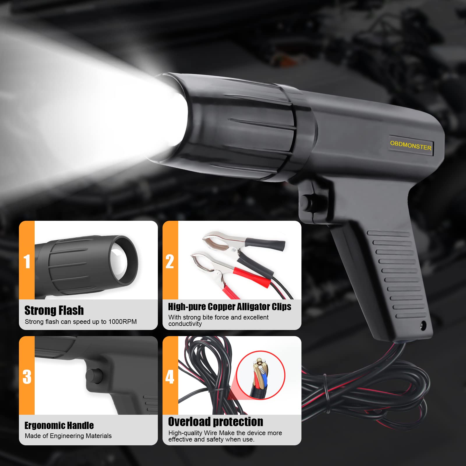 Automotive Timing Light 12V, Inductive Ignition Timing Light Gun for 2&4 Stroke Petrol Engine for Old Classical Car Motorcycle