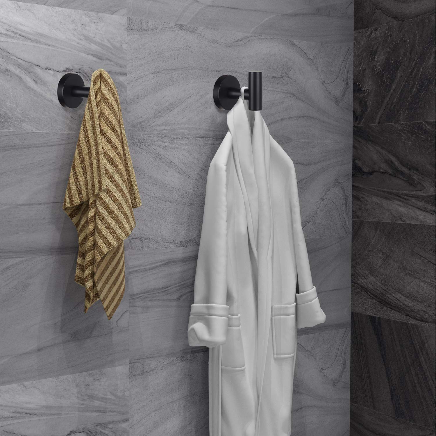 Towel Hooks Bathroom Coat Robe Wall Hook Heavy Duty Door Hanger Towel Robe Clothes Cabinet Closet Sponges Rack for Bathroom Bedroom Kitchen Hotel Pool 4 Packs Matte Black(Drilling Installation)