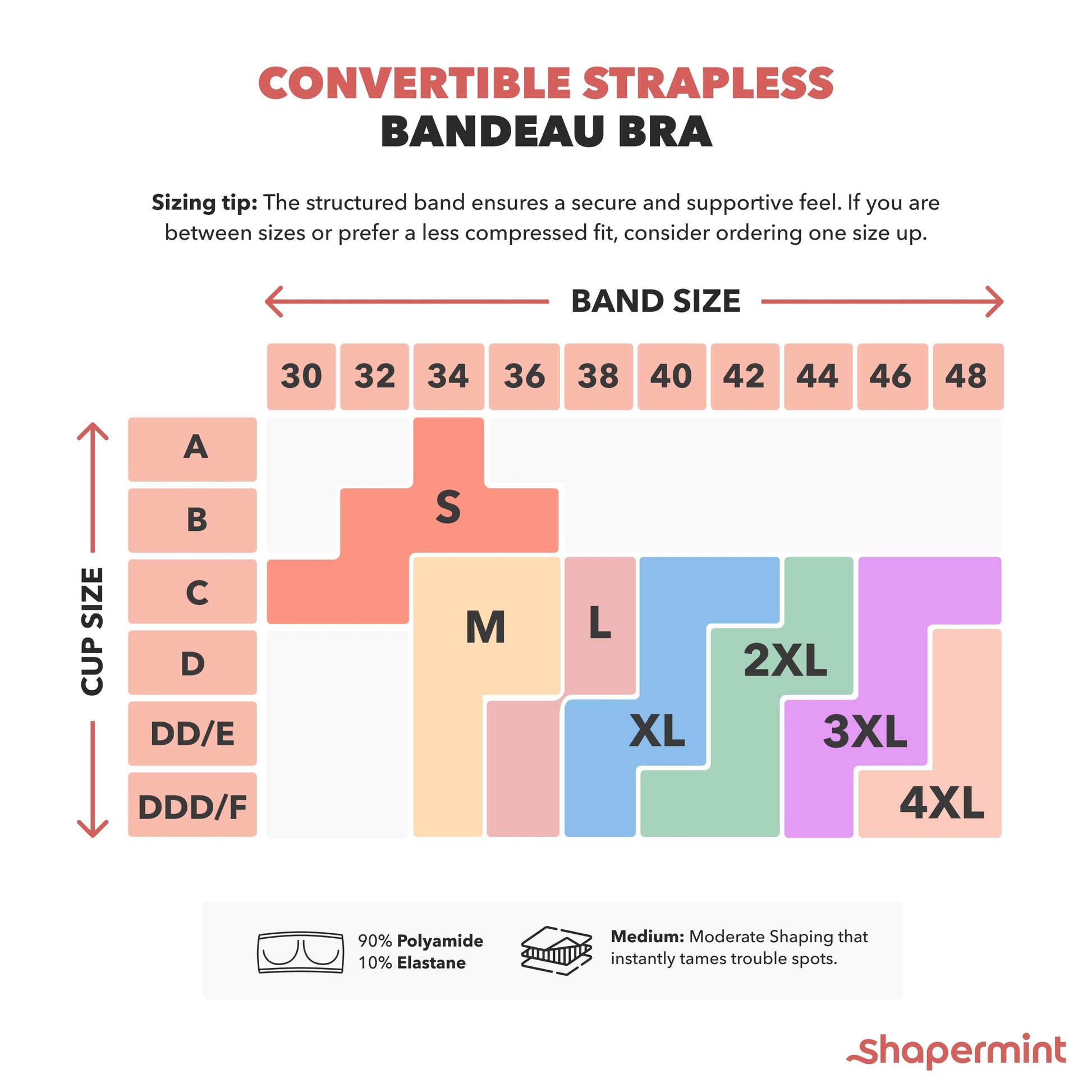 SHAPERMINT Strapless Bra - Bandeau top, Strapless Bras for Women, Plus Size Lingerie for Women, Free Clear Bra Straps