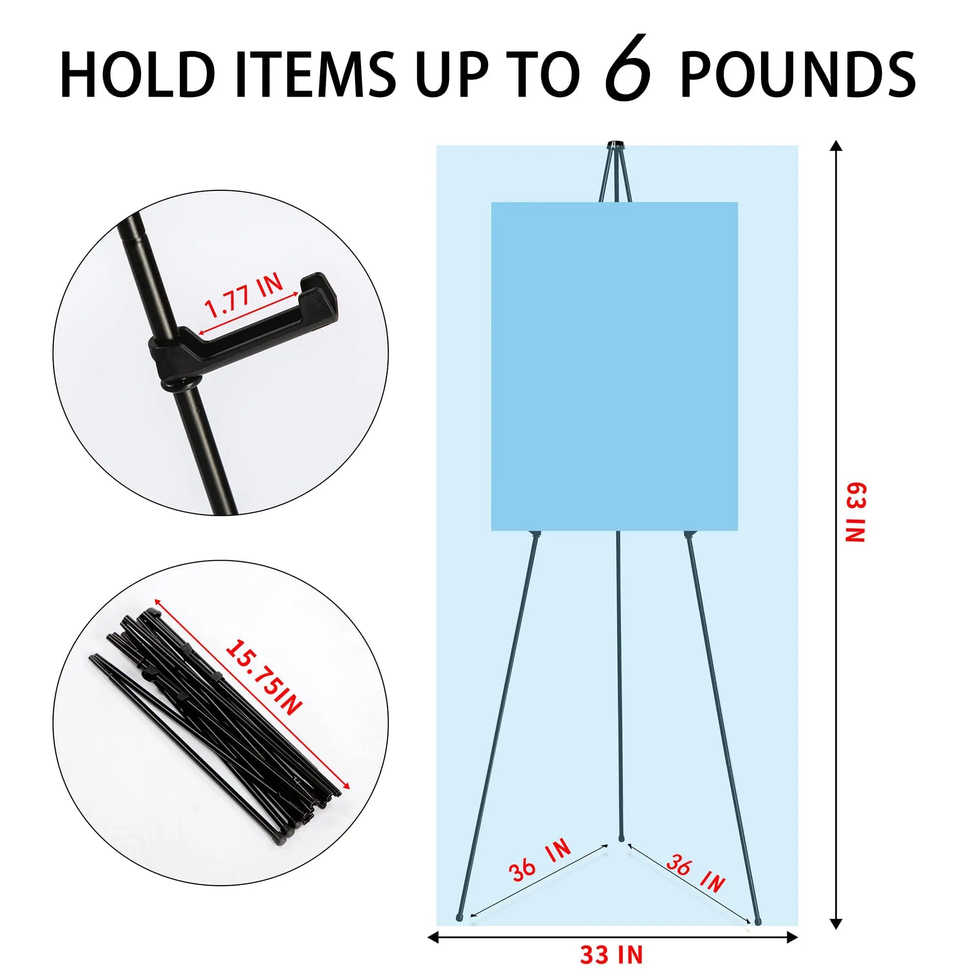 JNZYB Easel Stand for Display Wedding Sign & Poster - 63 Inches Tall Easle for Display Holder - Portable Collapsable Poster Easel - Floor Adjustable Metal Painting Easels Tripod Black