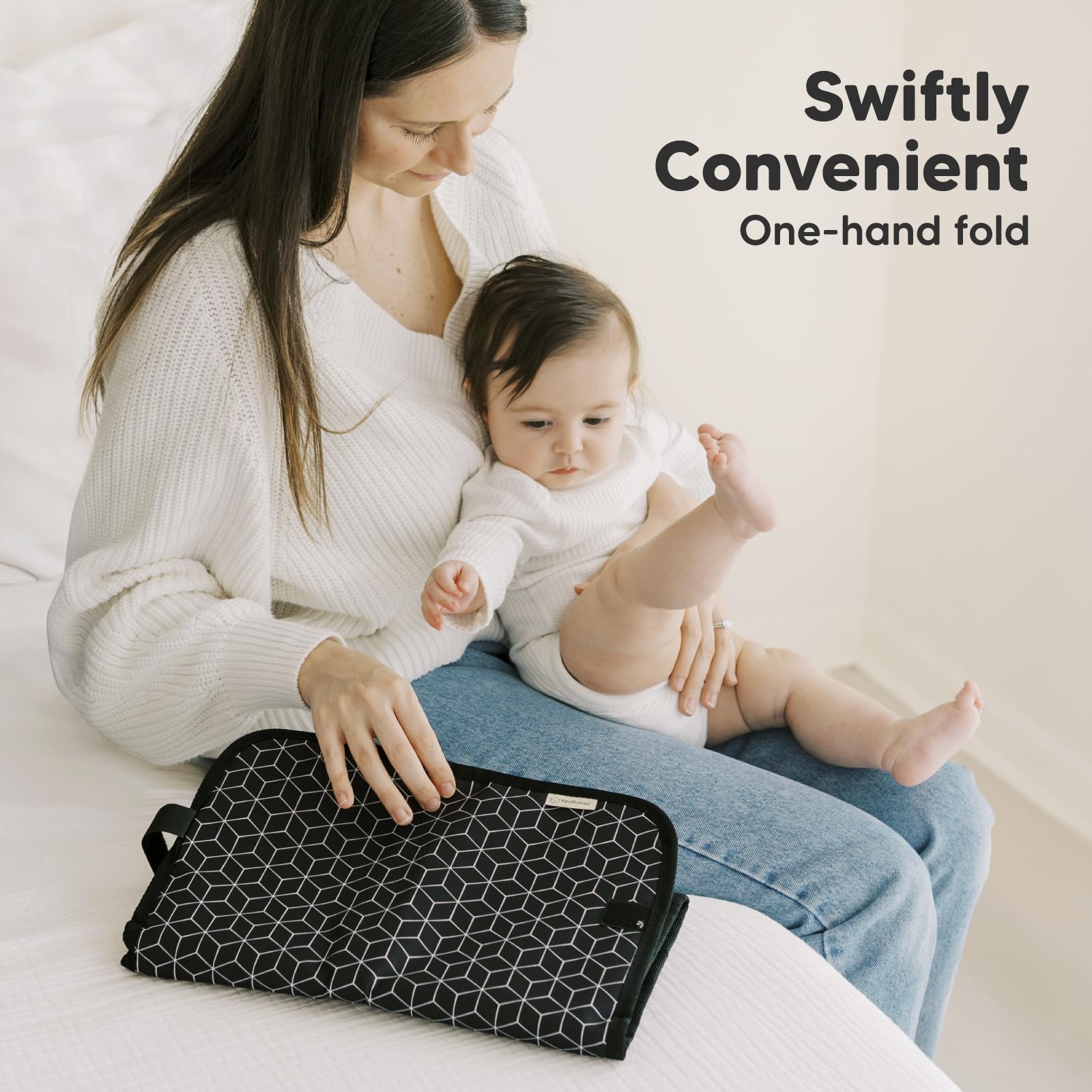 KeaBabies Portable Diaper Changing Pad, Easy Wipe Clean - Foldable Waterproof Baby Changing Mat for Diaper Bag, Compact, Lightweight, 25x13 Newborn, Infant, Baby Changer Travel Essential (Black Geo)