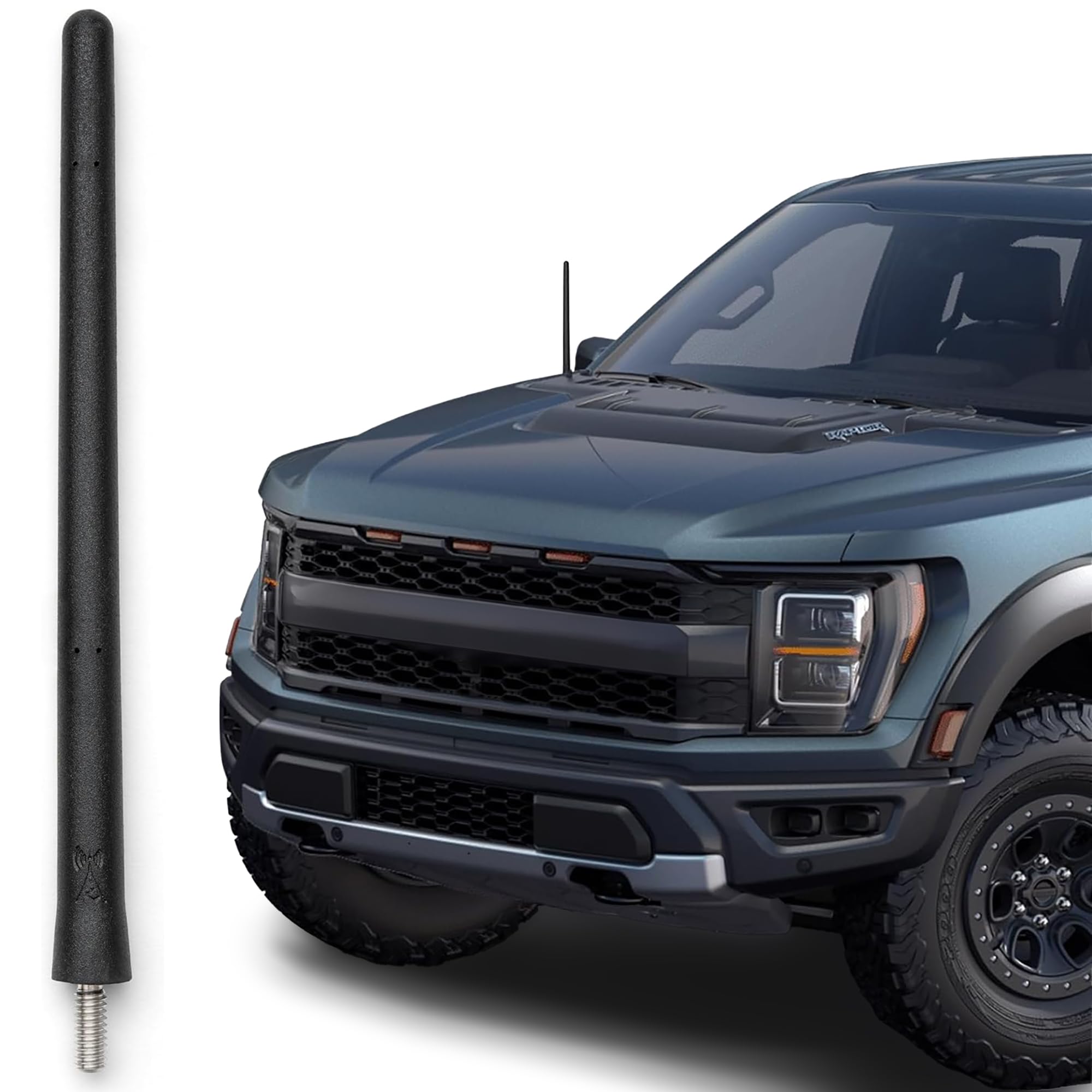 هوائي مطاطي قصير لسيارات فورد F-150 (2009-2025) - برونكو (2021-2025) بخيوط من الفولاذ المقاوم للصدأ مصنوع في الولايات المتحدة الأمريكية، 6 3/4 بوصة، ملحق شاحنة، مقاوم لغسيل السيارات، سهل التركيب، استقبال محسّن بفضل الملف النحاسي