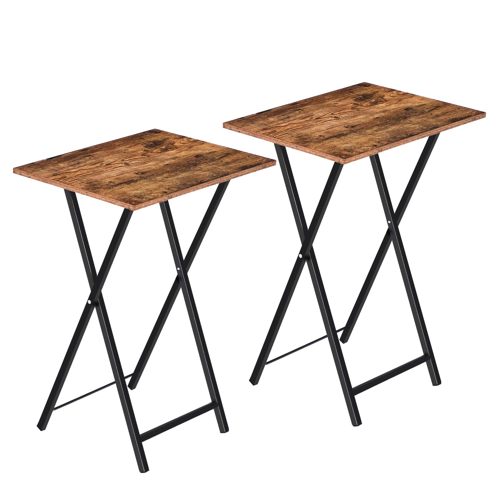 HOOBRO Klappbare TV-Beistelltische, 2er-Set, Beistelltisch für kleine Räume, Industrie-Snacktische zum Essen auf der Couch, stabiler Metallrahmen, einfache Montage, platzsparend, Rustikales Braun und Schwarz BF25BZ01