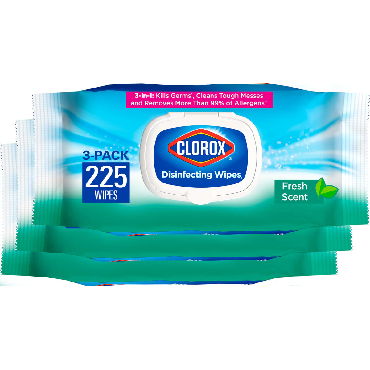 Clorox Desinfektionstücher, bleichmittelfreie Reinigungstücher, Haushaltsprodukte, Duftrichtung Fresh Scent, Feuchtigkeitsverschluss-Deckel, 75 Tücher, 3er-Pack (Neue Verpackung)