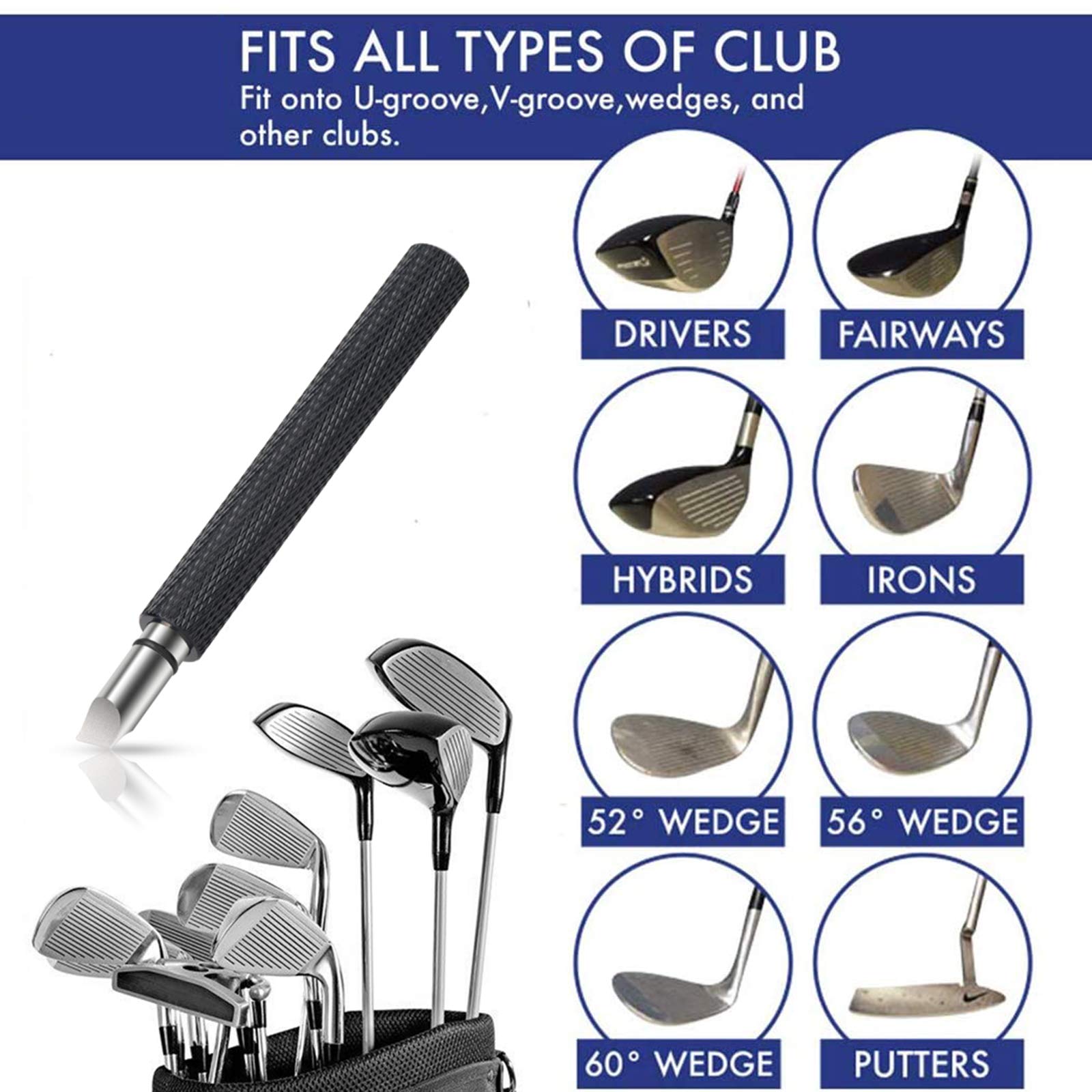 Bulex Golf Club Groove Sharpener, Re-Grooving Tool and Cleaner for Wedges & Irons - Generate Optimal Backspin - Suitable for U & V-Grooves, Black