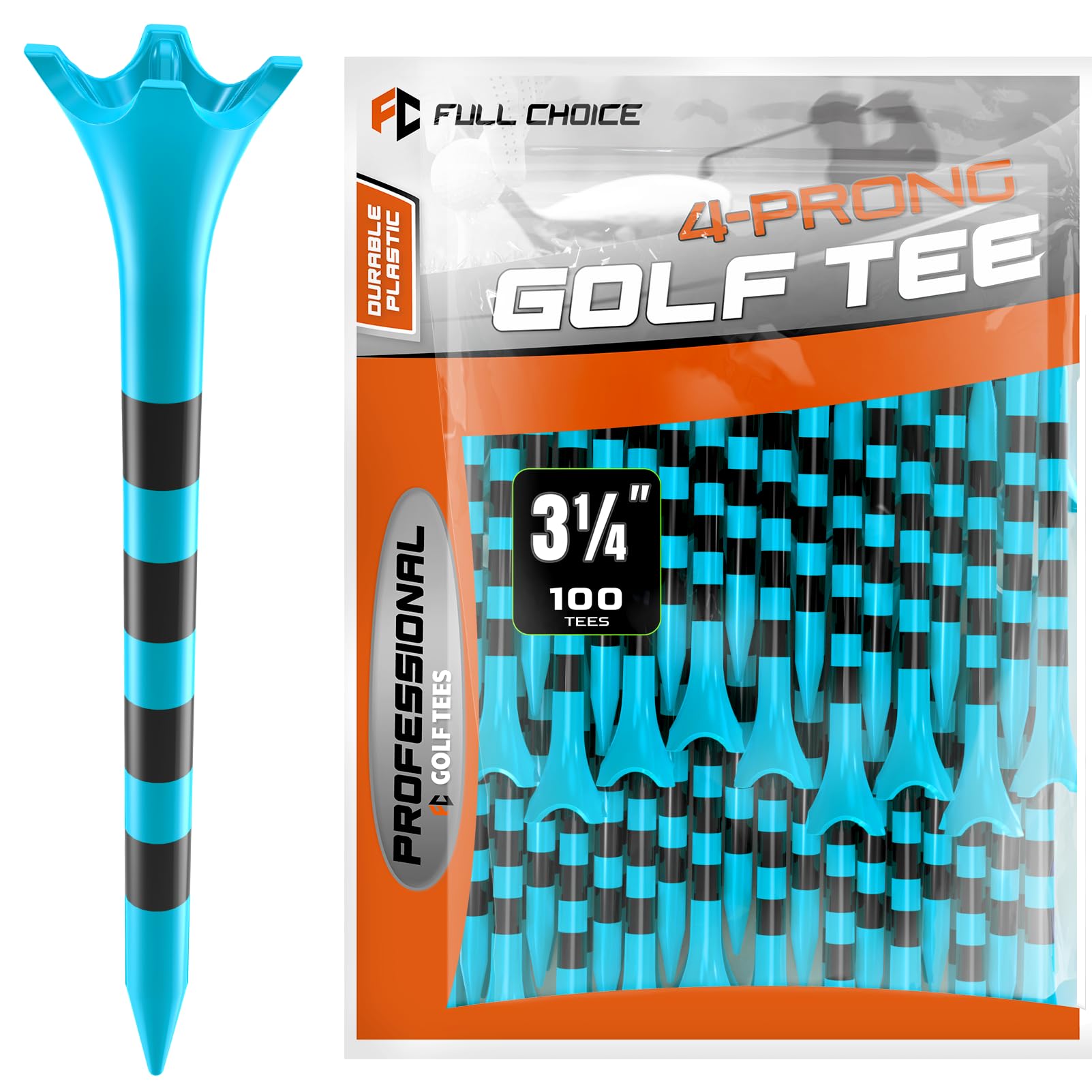 Full Choice100 Pack 3-1/4" Kunststoff-Golf-Tees, verbesserte Haltbarkeit und Stabilität, entwickelt zur Minimierung von Reibung und Seitendrall