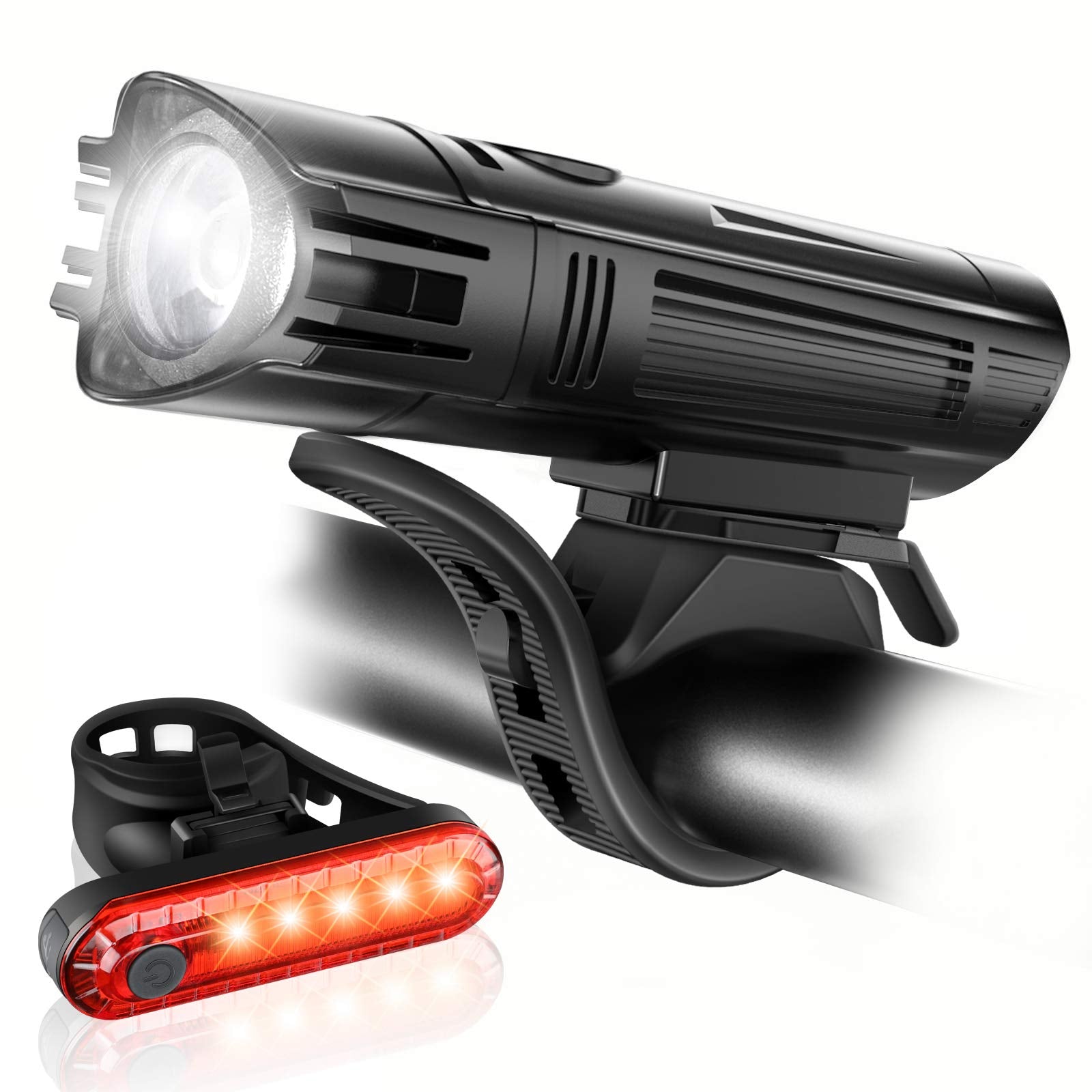 Ascher Ultra Helles USB Wiederaufladbares Fahrradlichter-Set, Leistungsstarker Fahrrad-Frontscheinwerfer und Rücklicht, 4 Lichtmodi, Einfach zu Installieren für Männer, Frauen, Kinder, Rennrad- und Mountainbike-Fahrer, Schwarz