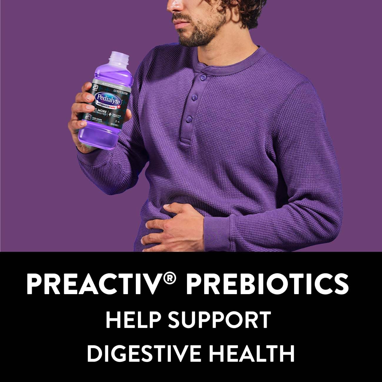 Pedialyte AdvancedCare Plus Electrolyte Hydration Drink, Has 33% More Electrolytes and Has PreActiv Prebiotics, Iced Grape, 1 Liter, Pack of 4