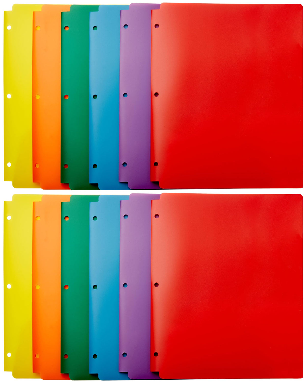 Basics Plastic 3 Hole Punch Folders with 2 Pockets, 8.5 x 11 inches, Pack of 12, Assorted Color