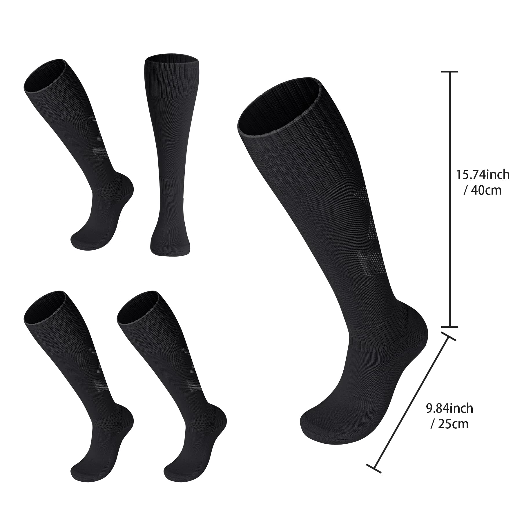 FPAKDH 2 Pairs Kids Soccer Socks for 7-13 Years Old Breathable Sports Training Socks for Girls Boys Football Socks Black