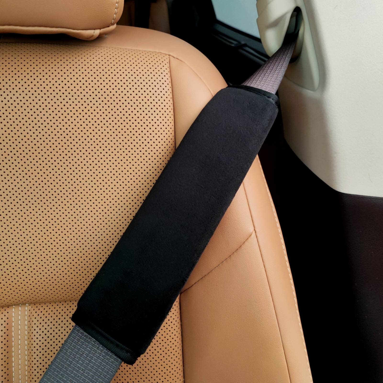 Medsuo 2 Pack Universal Soft and Comfortable Car Seat Belt Pads Harness Pads Pram Strap Covers Backpack Shoulder Pad Automotive Seat Belt Cushion Pad Cover for Adults - Black