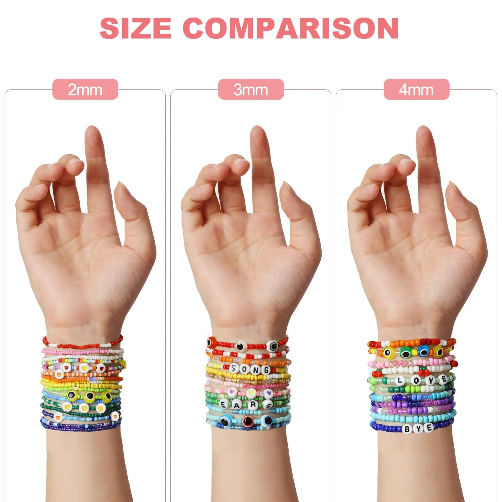 Redtwo 4mm Glass Seed Beads for Jewelry Bracelet Making Kit, Small Beads Friendship Bracelet Kit, Tiny Waist Beads with Letter Beads and Elastic String, DIY Art Craft Girls Gifts.