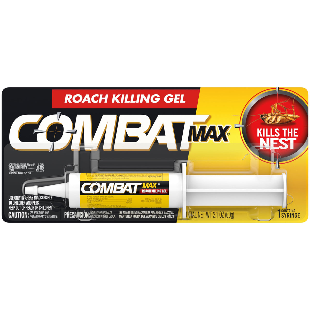 Combat Max Roach Killing Gel للاستخدام الداخلي والخارجي، 1 حقنة، 2.1 أونصة (عبوة من 1)