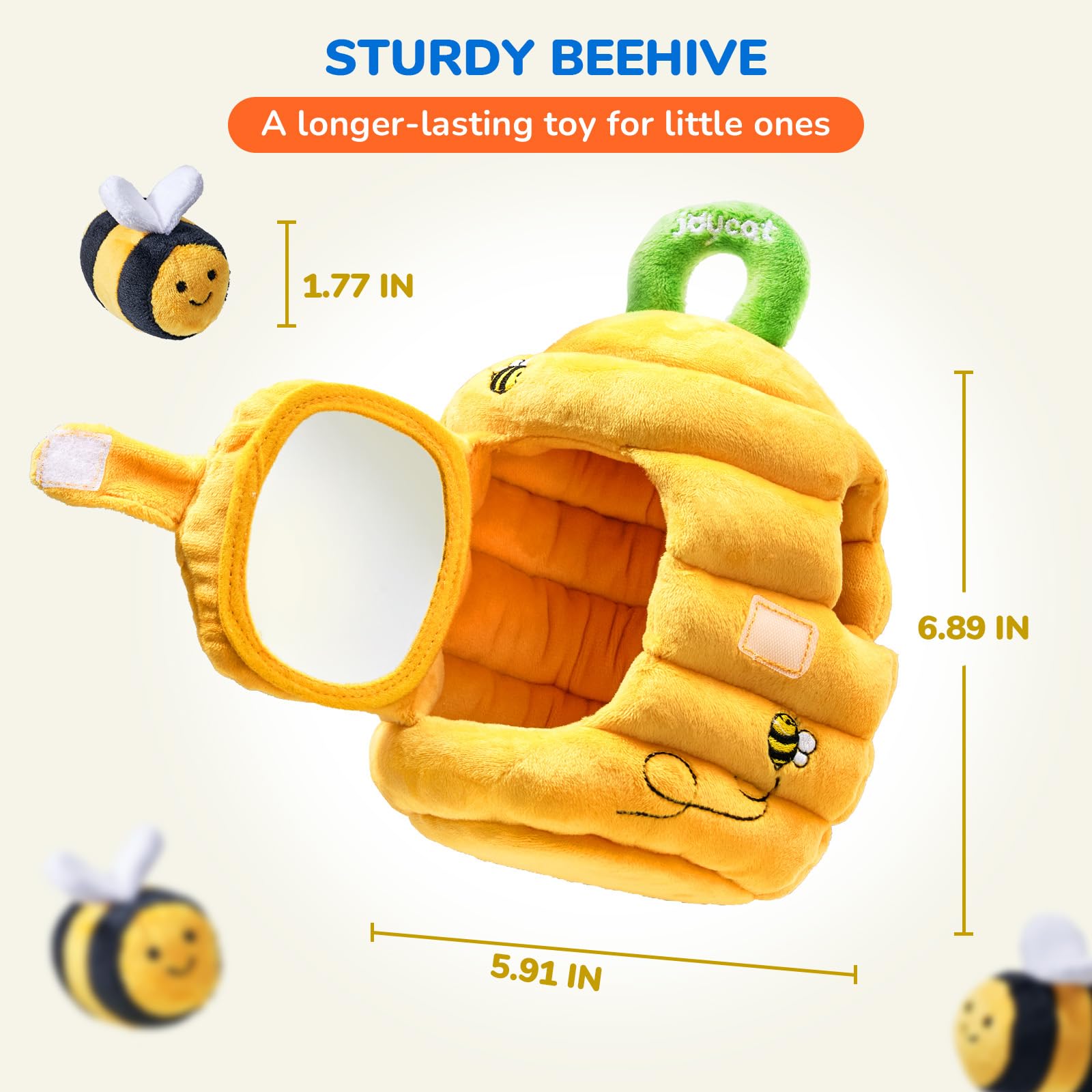 JoyCat Baby Toys 6-12 Months - Soft Baby Beehive with 5 Sensory Bees - Rattle, Crinkle Paper, Squeaker, Mirror, Busy Montessori Soft Toys for Toddlers 0-3 Years Old - Bee Plush Boy Girl Birthday Gift