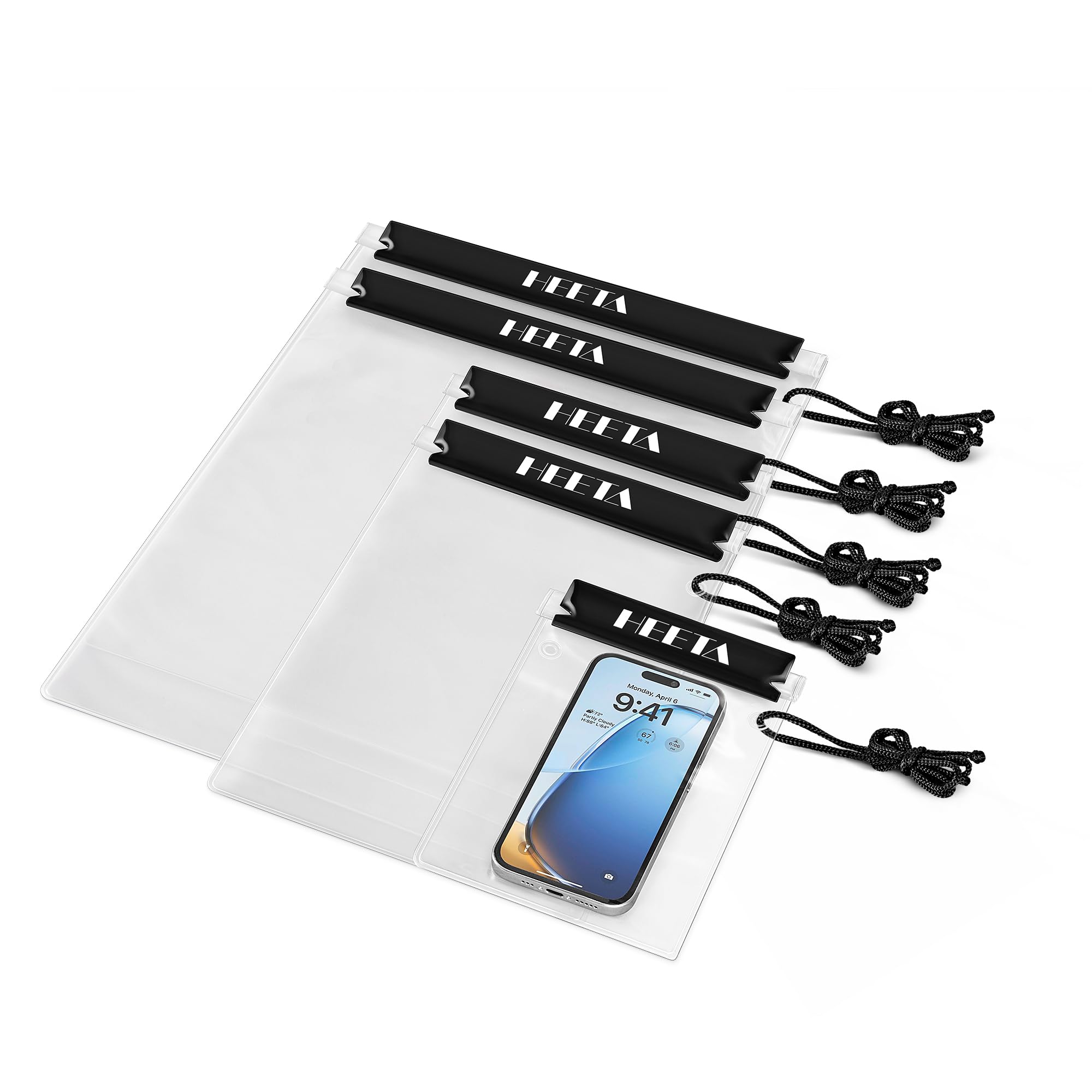 HEETA 5er-Pack durchsichtiger wasserdichter Dry Bag Beutel, wasserdichte Hüllen, Dry Bags, Dokumentenhalter für Kamera, Handy, Karten, Kajakfahren, Bootfahren (Schwarz)