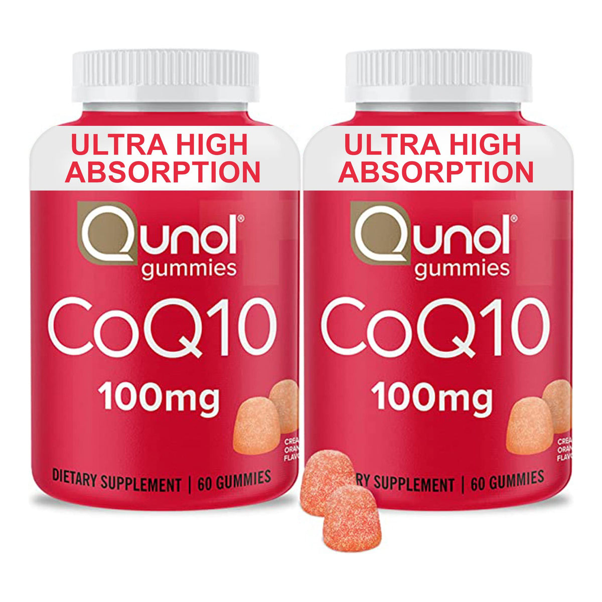 Qunol CoQ10 Gummis, CoQ10 100mg, köstliche Gummibärchen, unterstützt die Herzgesundheit, vegan, glutenfrei, ultrahohe Absorption, Vorrat für 2 Monate (60 Stück, 2er-Pack)