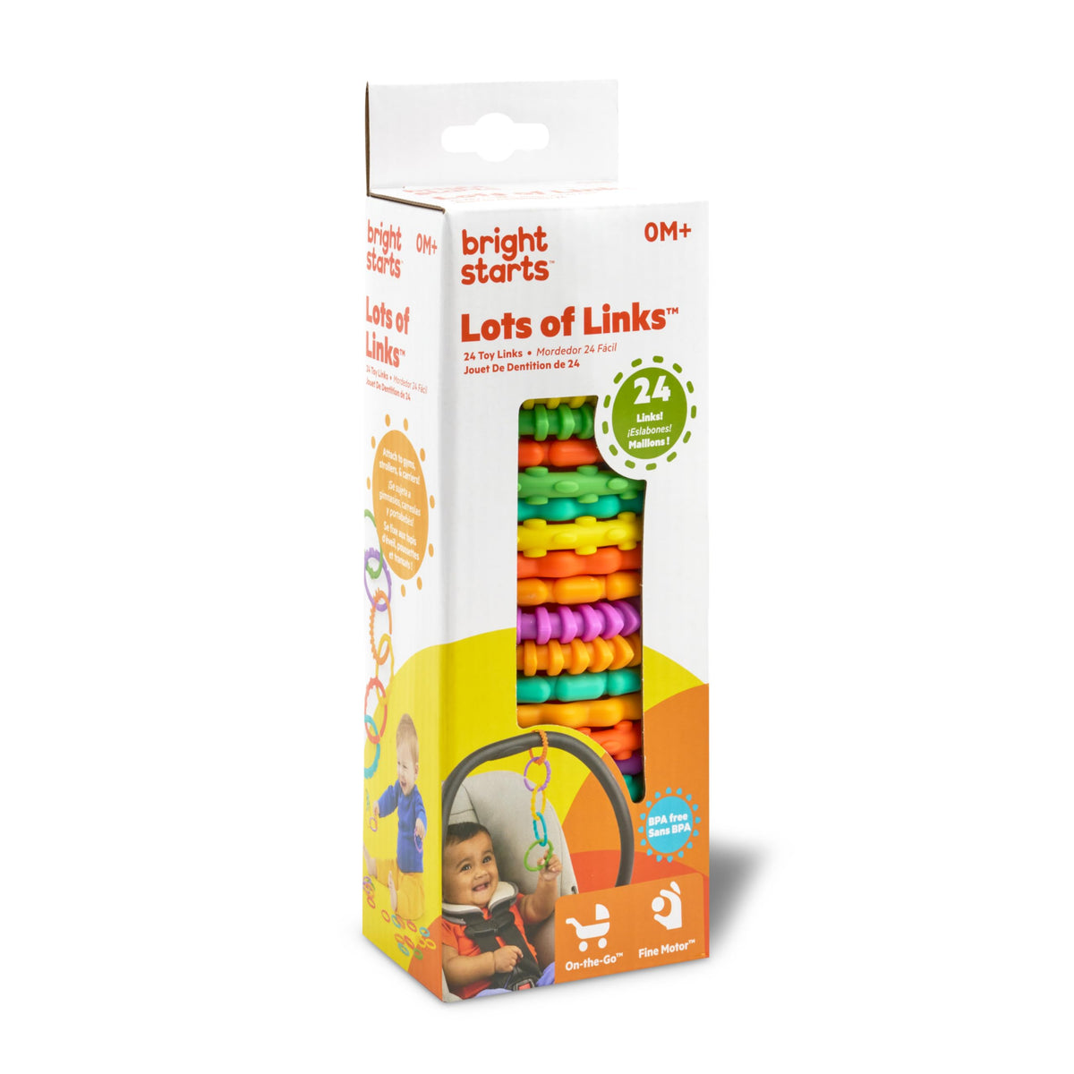 Bright Starts Viele Links Ringe Spielzeug für Kinderwagen oder Babytrage, BPA-frei, ab 0 Monaten, Mehrfarbig, 24 Stück