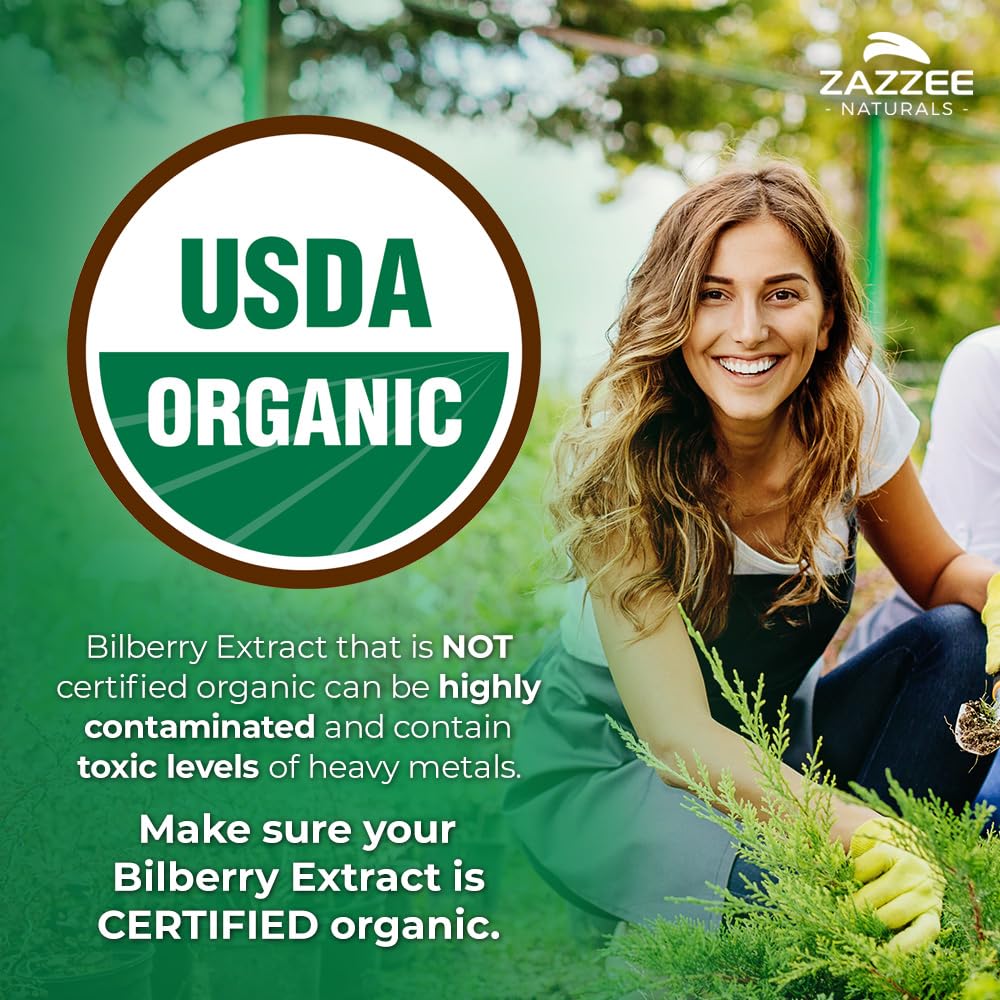 Zazzee USDA Organic Bilberry 20:1 Extract, 6000 mg Strength, 120 Vegan Capsules, 4 Month Supply, Standardized and Concentrated 20X Extract, 100% Vegetarian, All-Natural, Non-GMO, Made in The USA