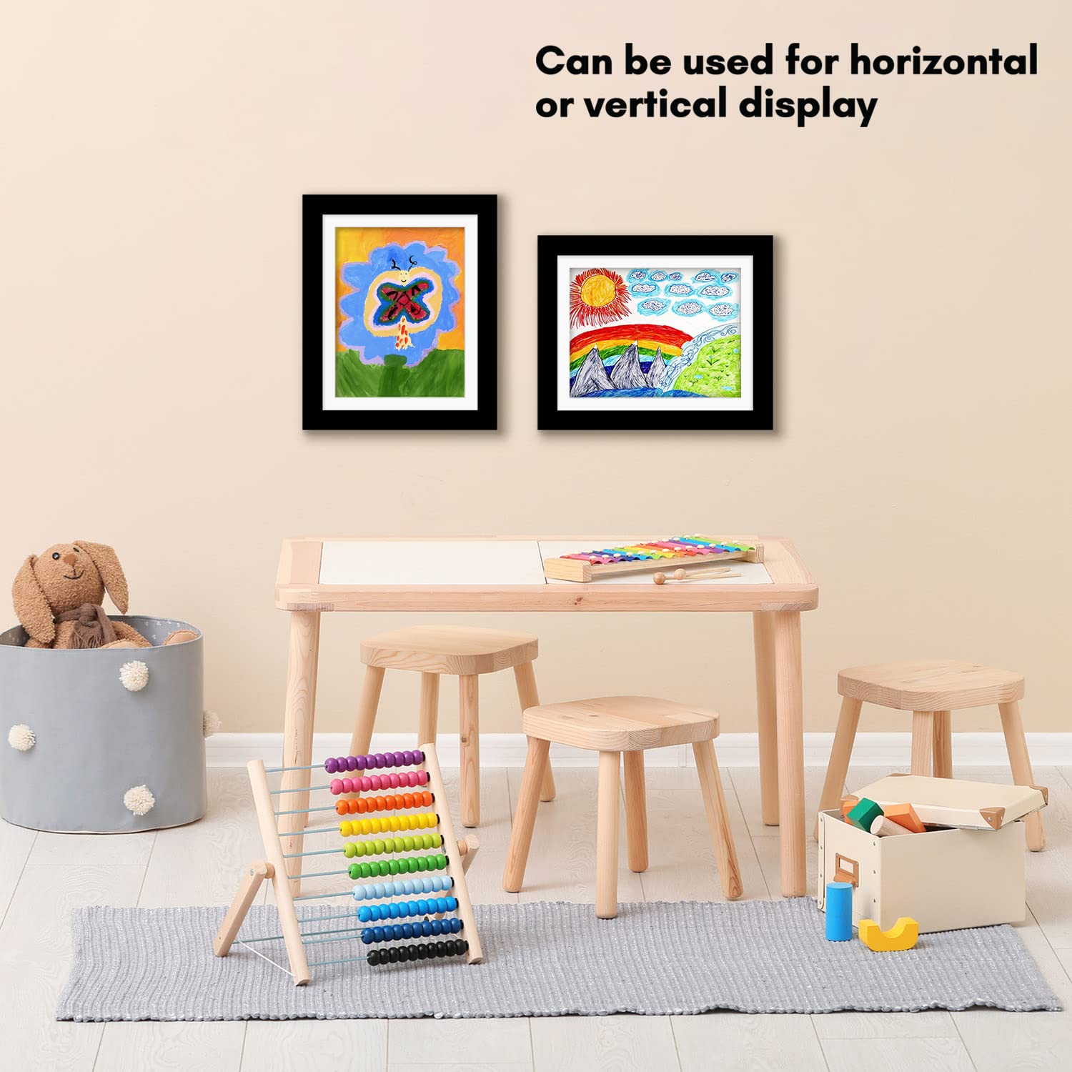 Kids Artwork Frame Changeable (Black) - Magnetic Door Holds 100 Art Pieces - 8.5x11 Letter Size Display with Mat or 10x12.5 Without Mat - My Mini Masterpiece