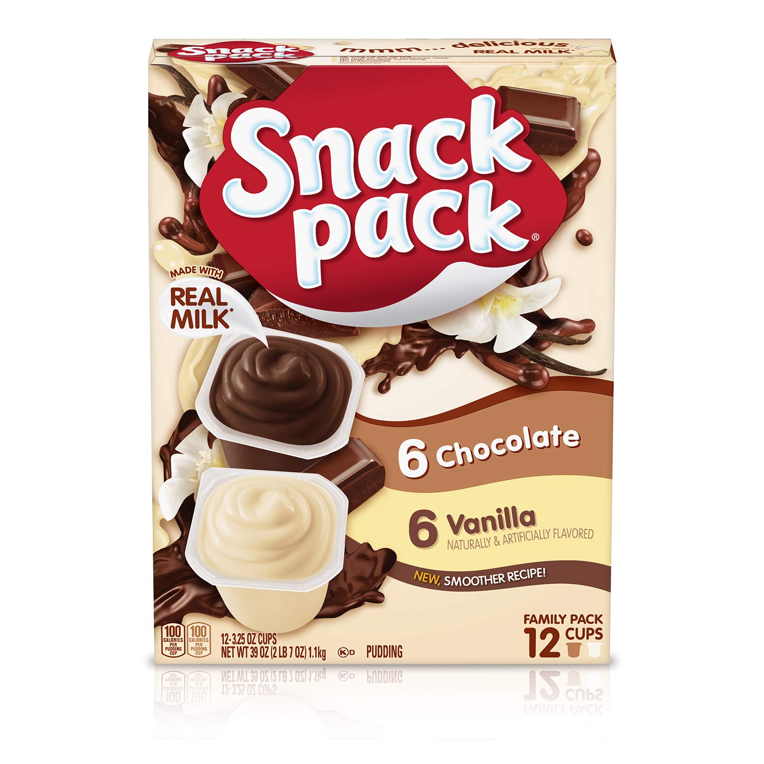 Snack Pack Schoko- und Vanillepuddingbecher, Familienpackung, Lunchbox-Snack, 12 Stück (1er-Pack)