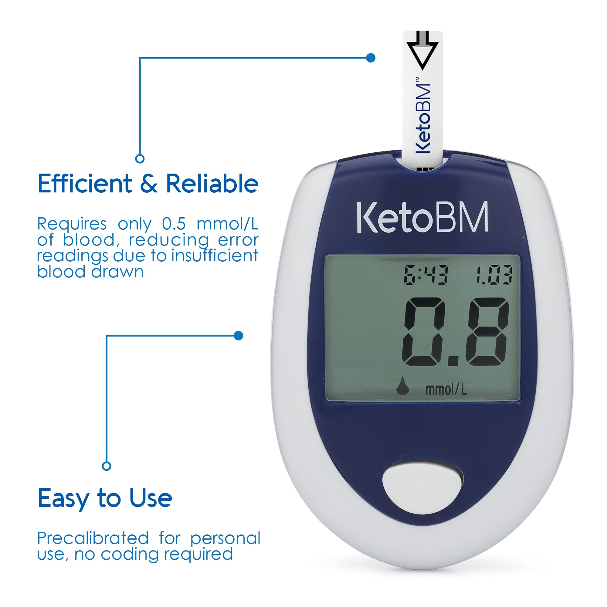KetoBM Blood Ketone Meter Kit for Keto Diet Testing - Complete Ketone Test Kit with Ketone Monitor, Keto Strips, Lancing Device & Lancets
