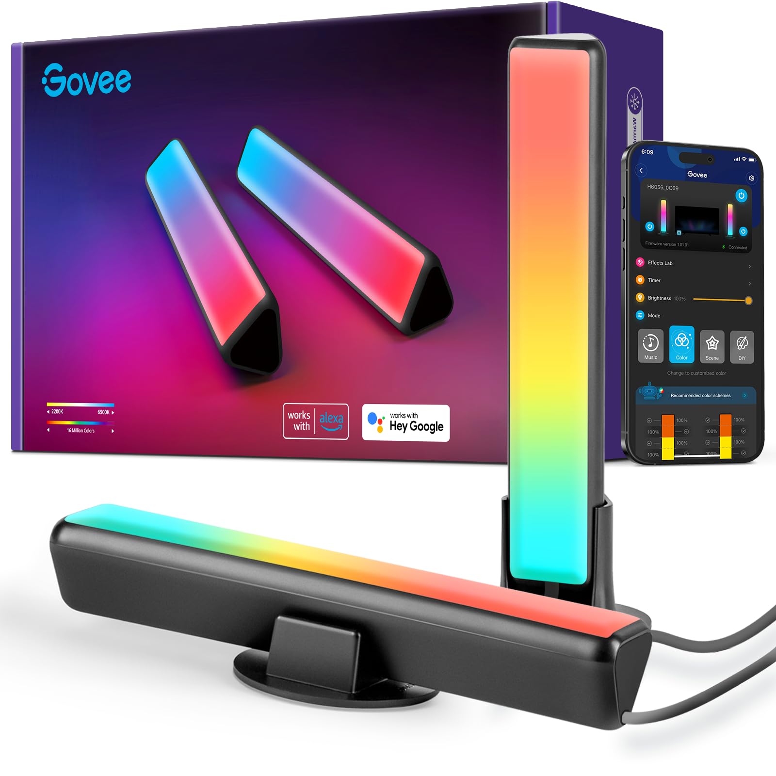 Govee Smart LED Light Bars, kompatibel mit Alexa und Google Assistant, RGBICWW WiFi TV-Hintergrundbeleuchtung mit Szenen- und Musikmodi für Gaming, Bilder, PC, Raumdekoration