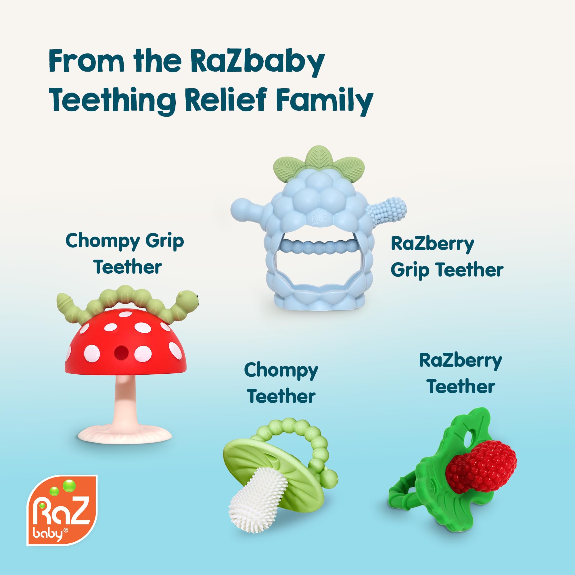 RaZbaby Bites Silicone Baby Teething Toy – Sensory Toy with Textured BerryBumps for Teething Relief, Easy-to-Hold Fruit Shape, BPA-Free, Soothes Front & Back Teeth – Gift for Babies, 3 Months+, Red